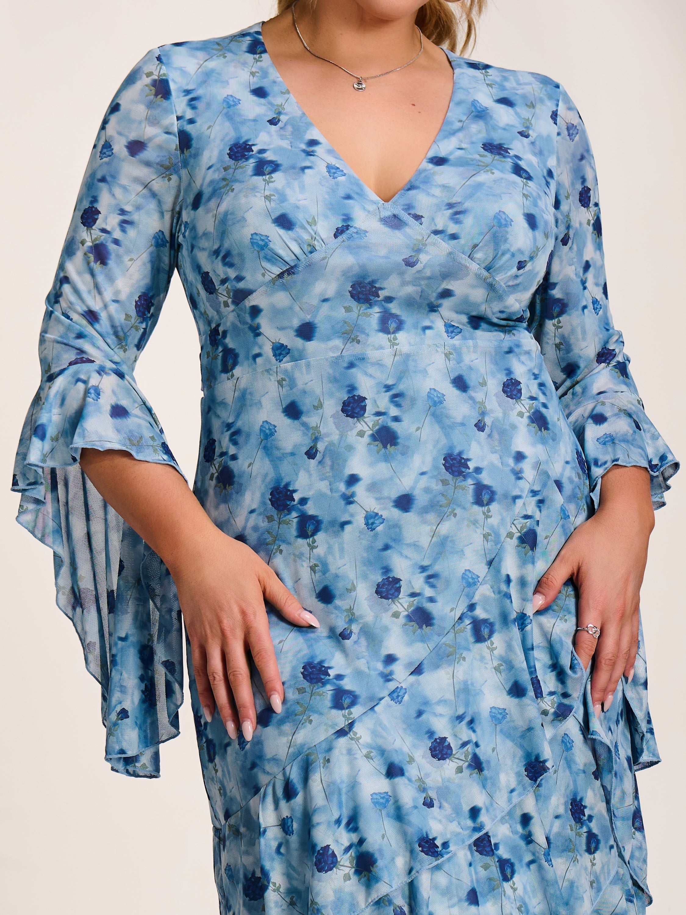 Mesh Ruffle Sleeve Tiered Midaxi Dress Side View