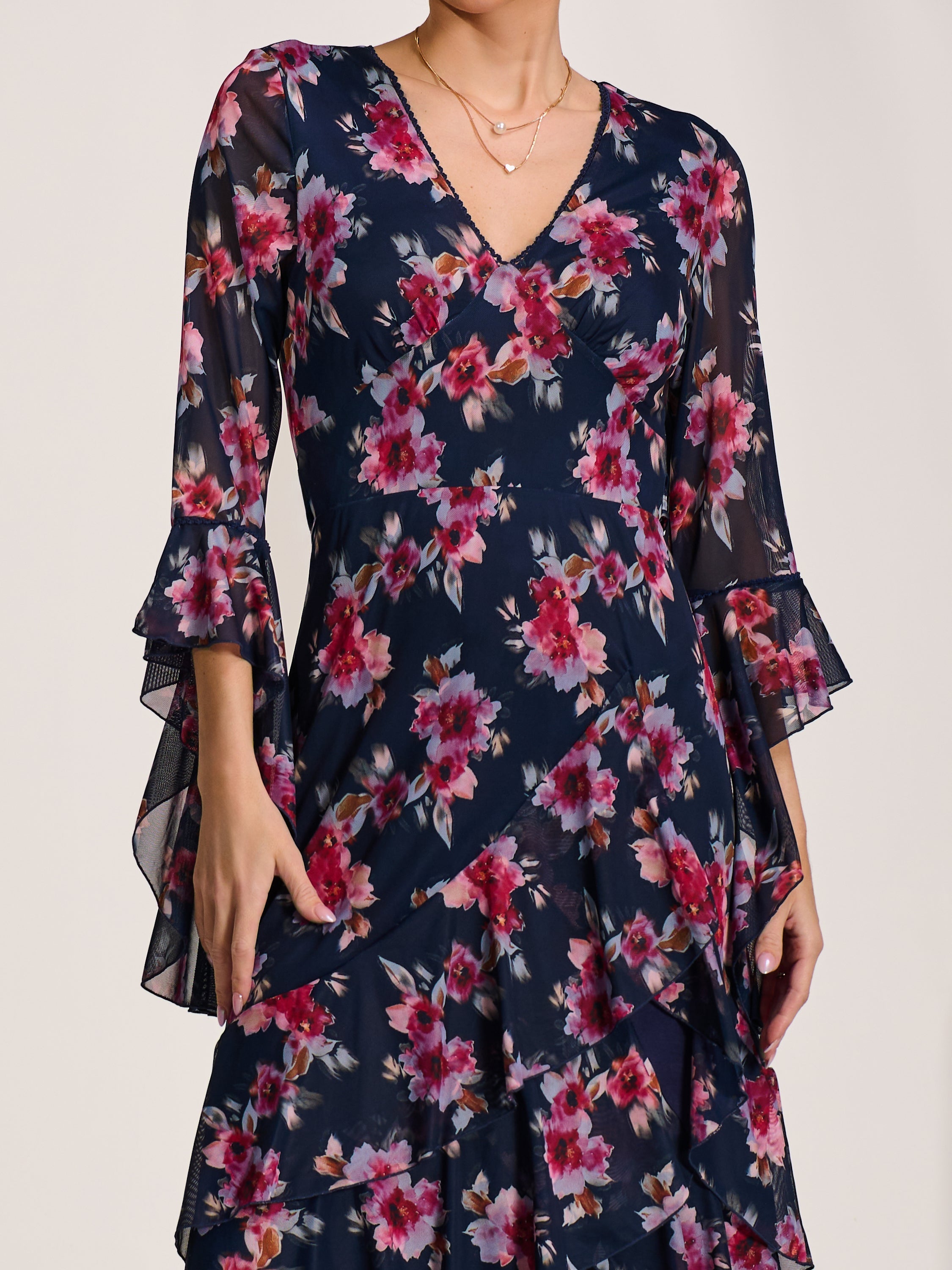 Ruffle Sleeve Tiered Mesh Midaxi Dress Side View