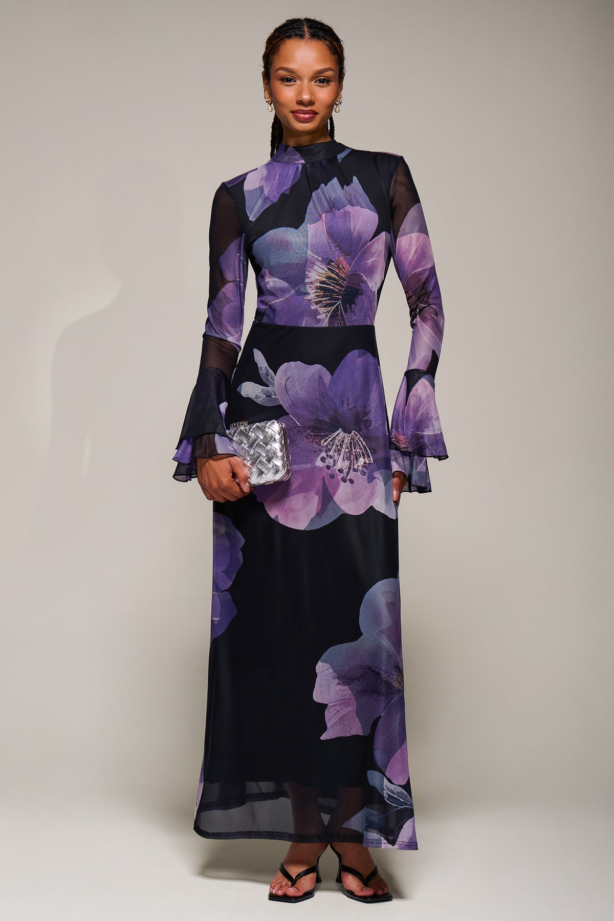Ruffle Long Sleeve Mesh Maxi Dress Back View 2