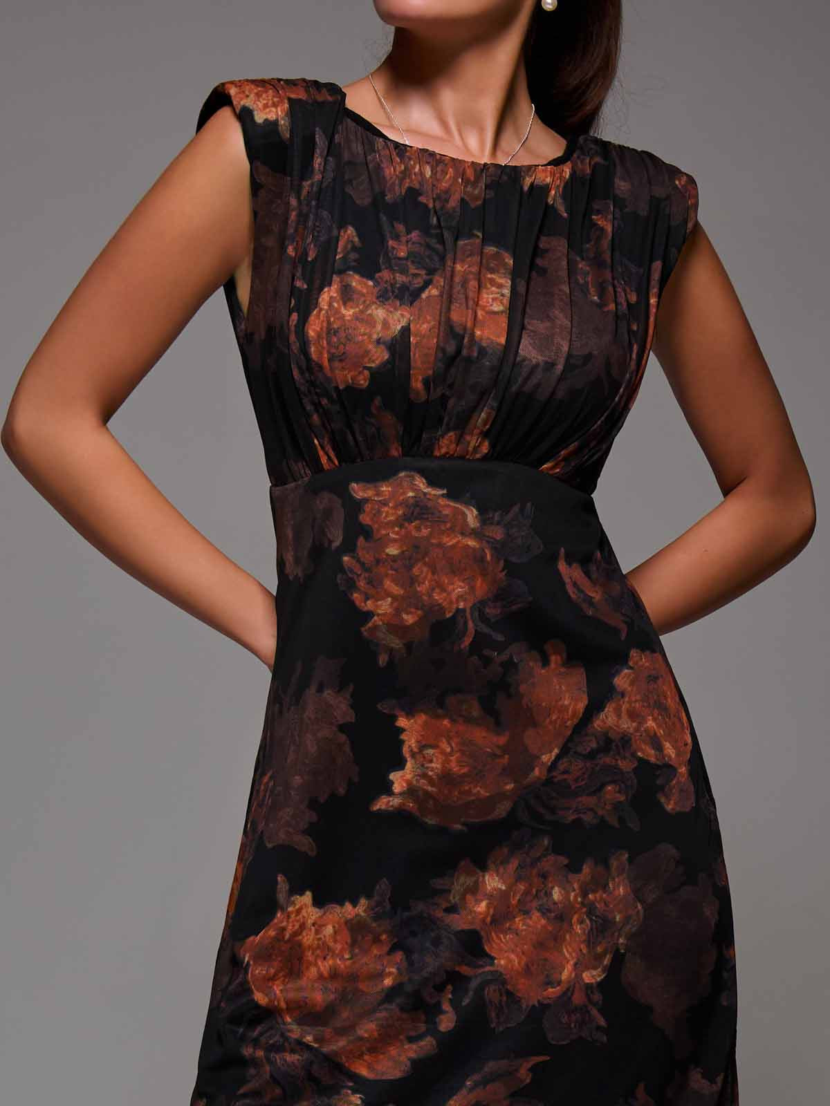 Slash Neck Fit & Flare Mesh Maxi Dress Side View