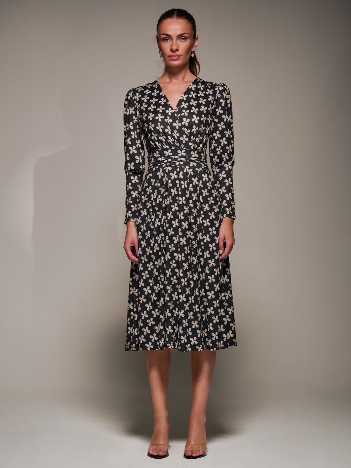 Puff Long Sleeve Jersey Midi Dress Detail View