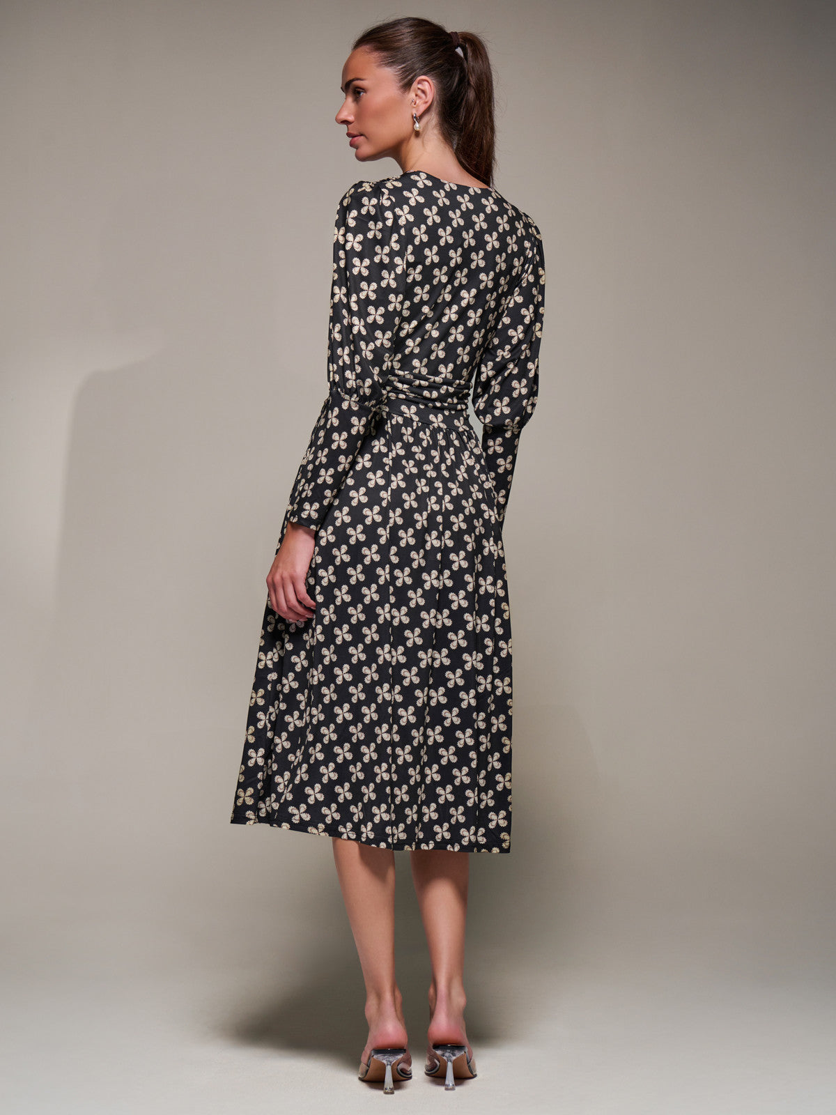 Puff Long Sleeve Jersey Midi Dress Back View