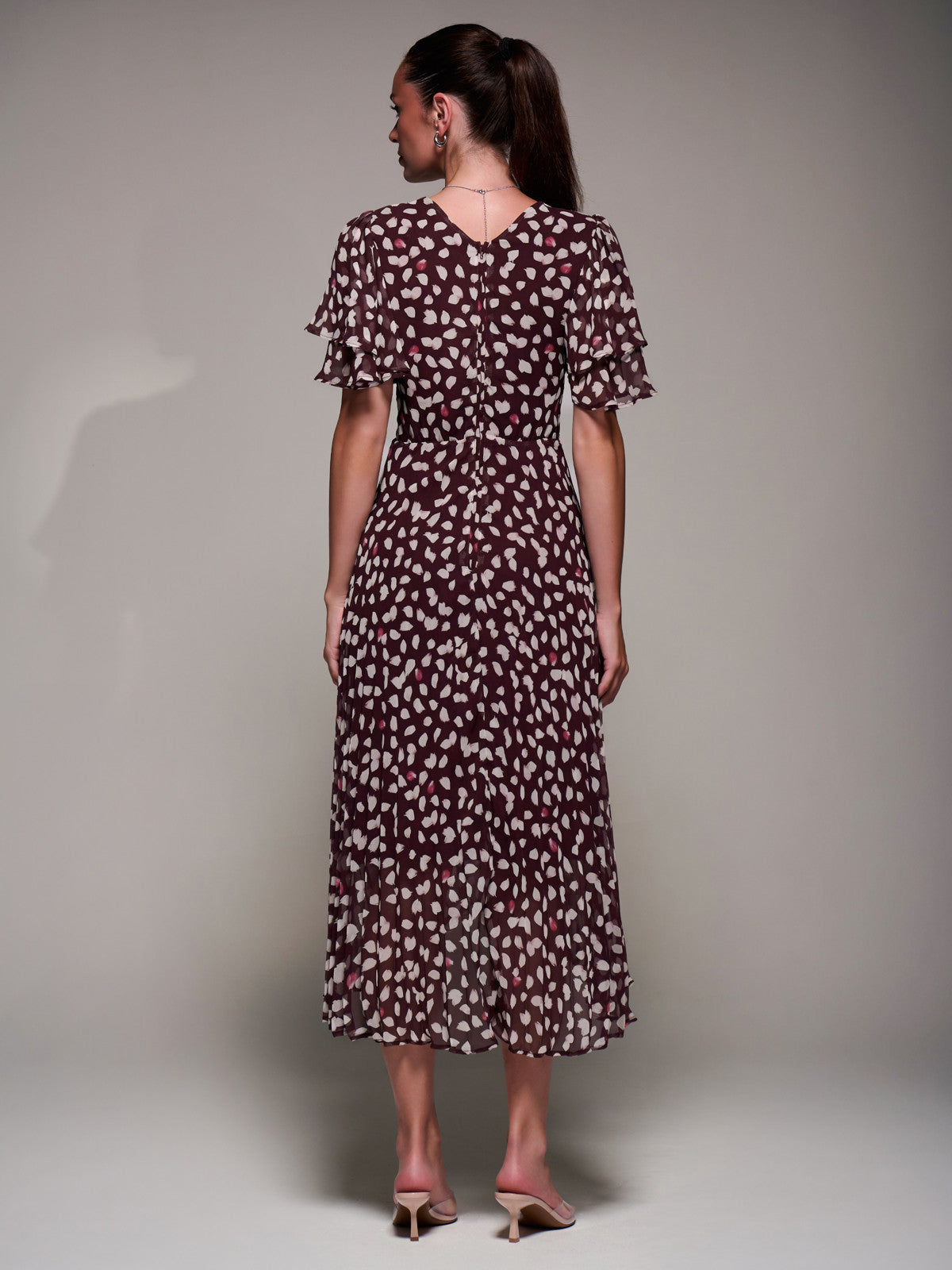 Angel Sleeve Pleated Chiffon Midaxi Dress Back View