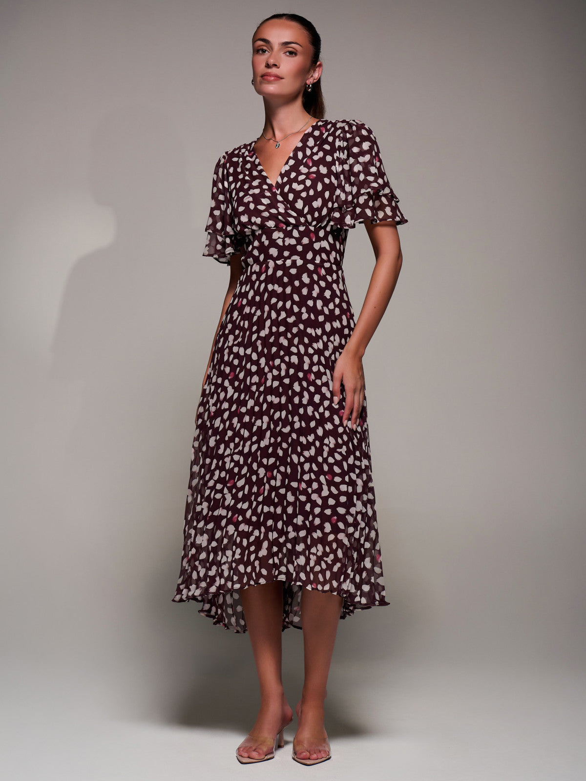 Angel Sleeve Pleated Chiffon Midaxi Dress Styled View