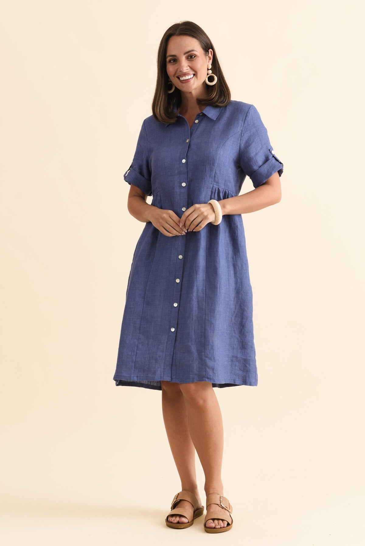 Katy Blue Linen Pocket Dress Back View 2