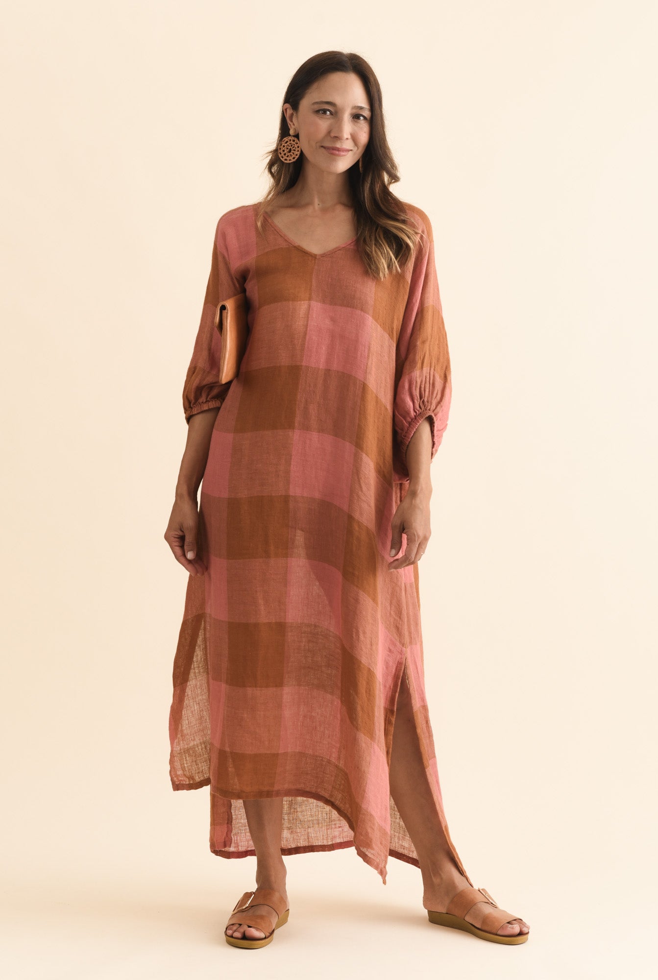 Marcel Orange Check Linen Dress Front View