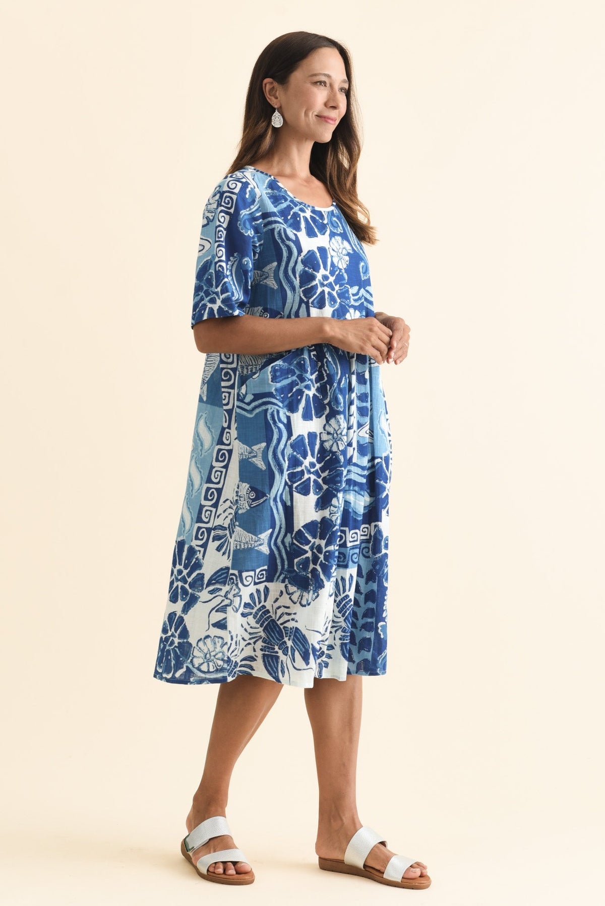 Mackie Blue Ocean Cotton Pocket Dress Back View