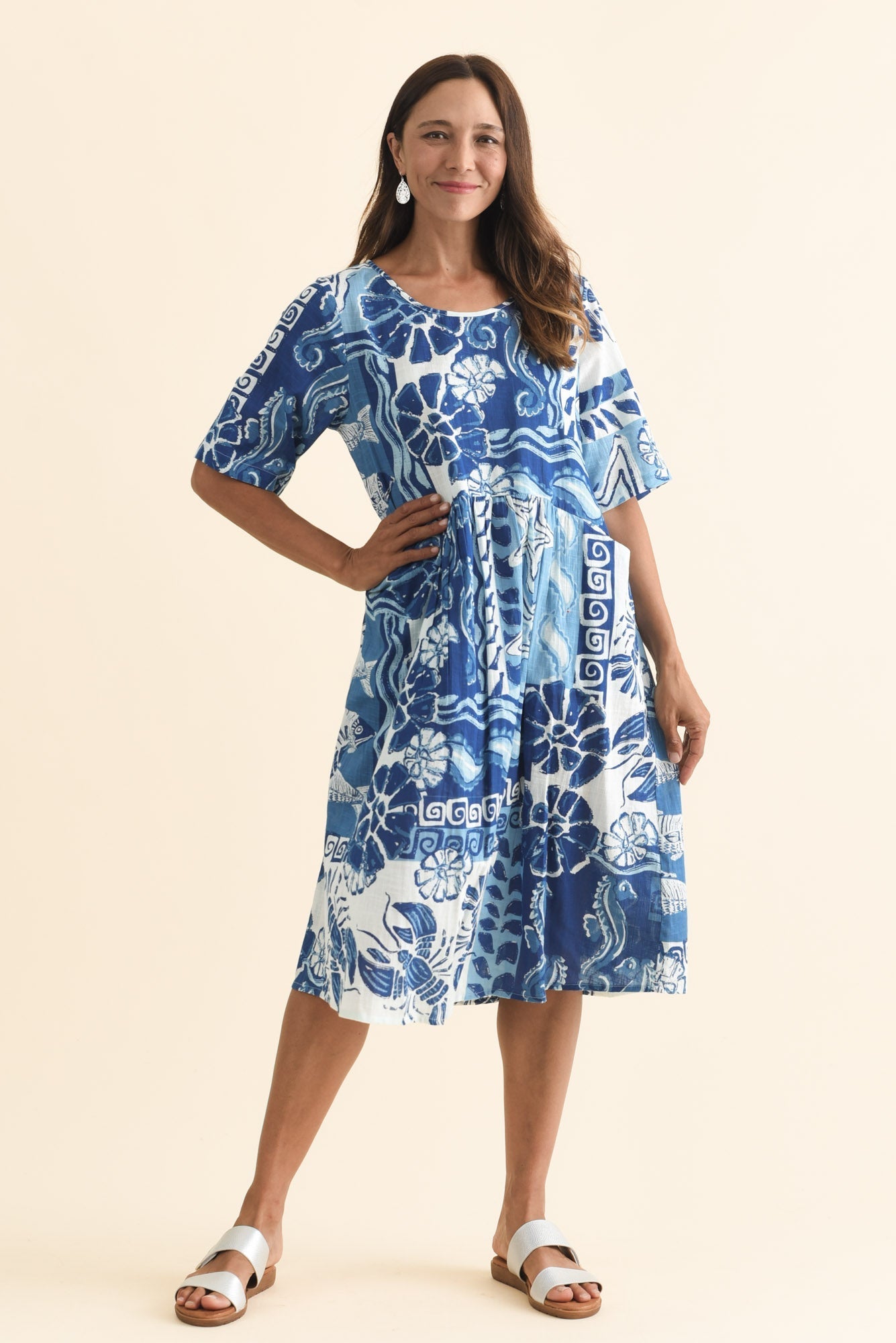 Mackie Blue Ocean Cotton Pocket Dress Front View 2