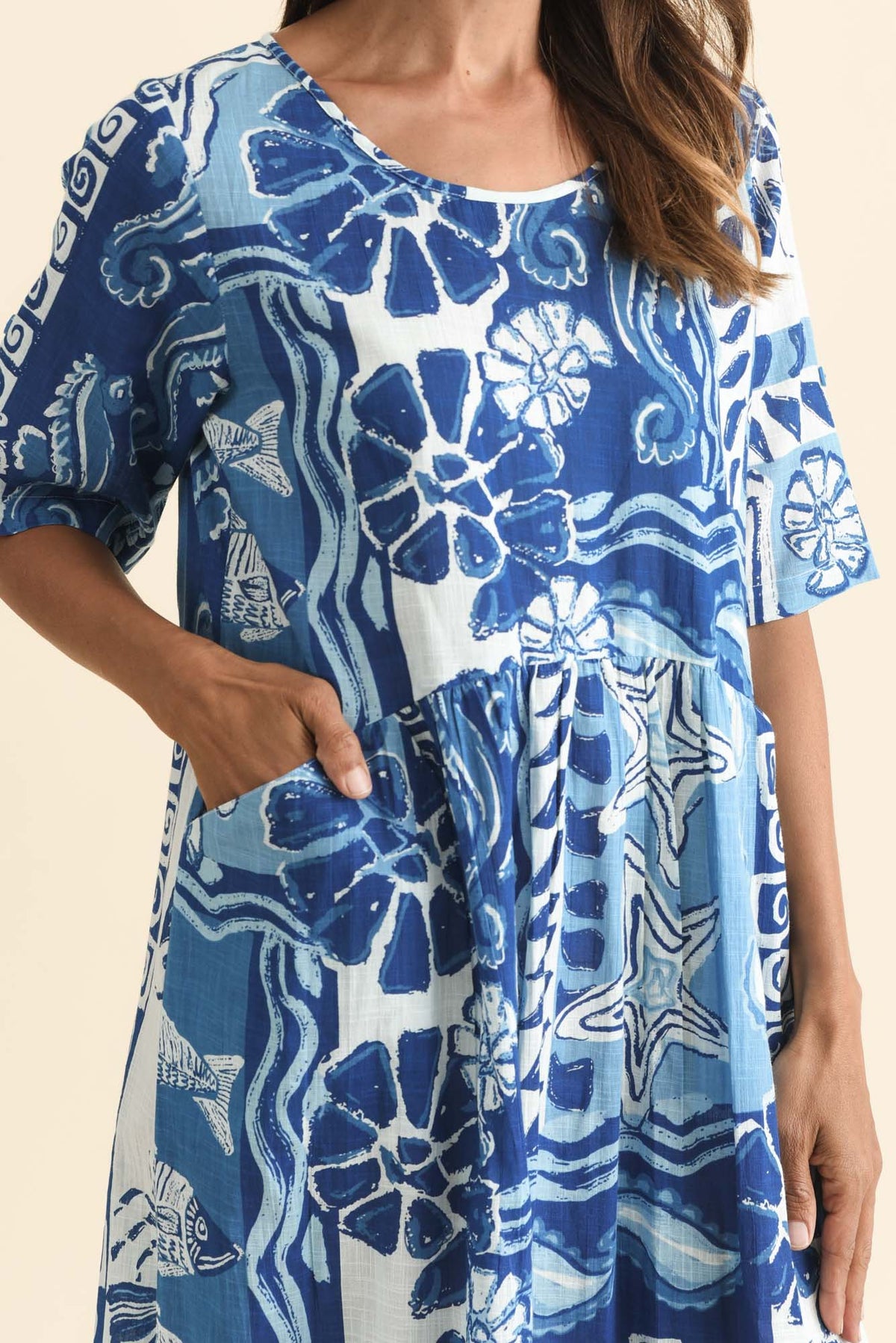 Mackie Blue Ocean Cotton Pocket Dress Detail View