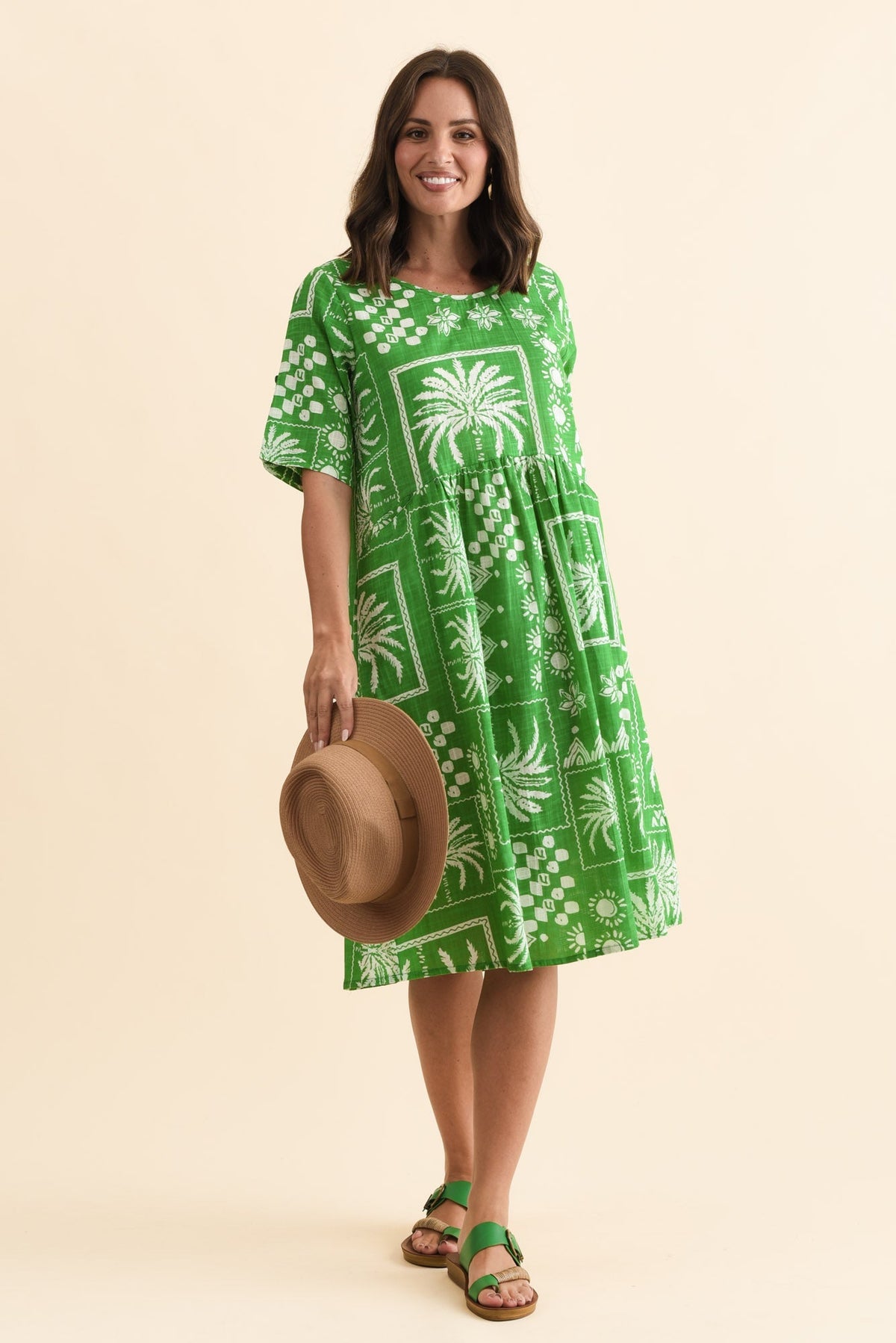 Mackie Green Tile Cotton Pocket Dress Front View 2