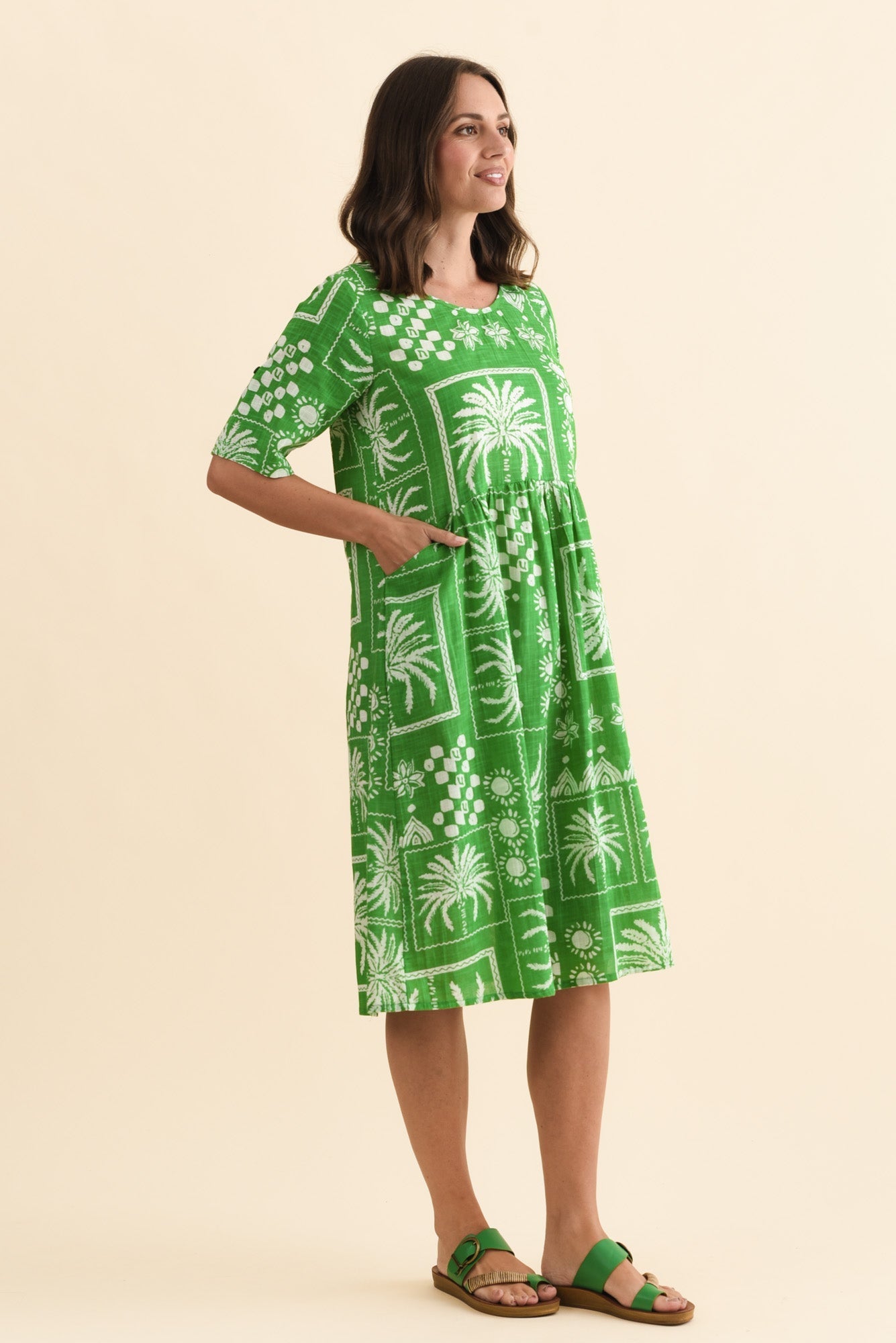 Mackie Green Tile Cotton Pocket Dress Back View