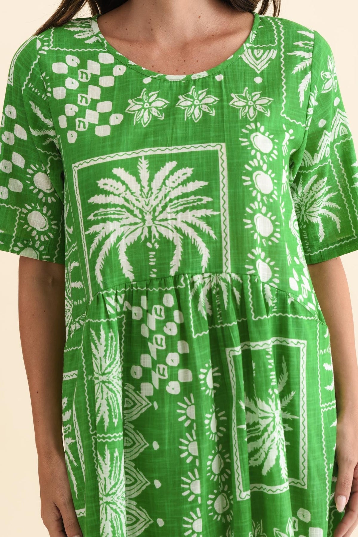 Mackie Green Tile Cotton Pocket Dress Detail View