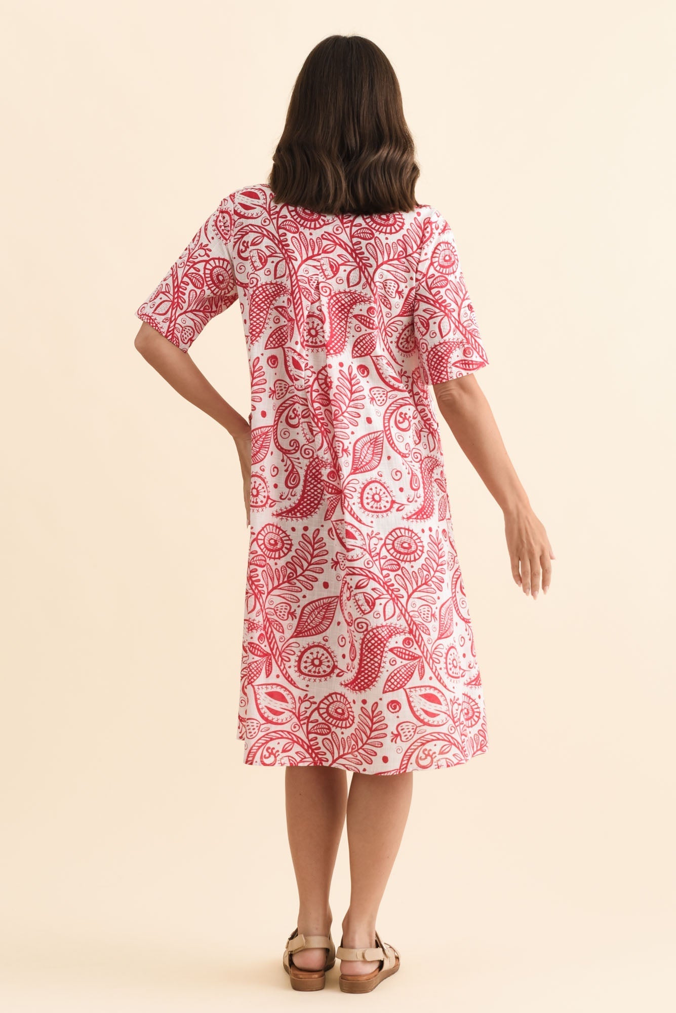 Mackie Red Abstract Cotton Pocket Dress Side View