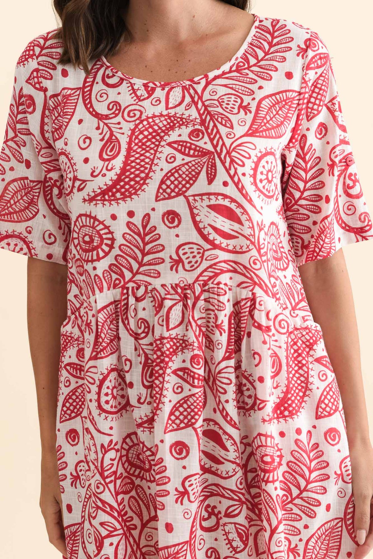 Mackie Red Abstract Cotton Pocket Dress Detail View