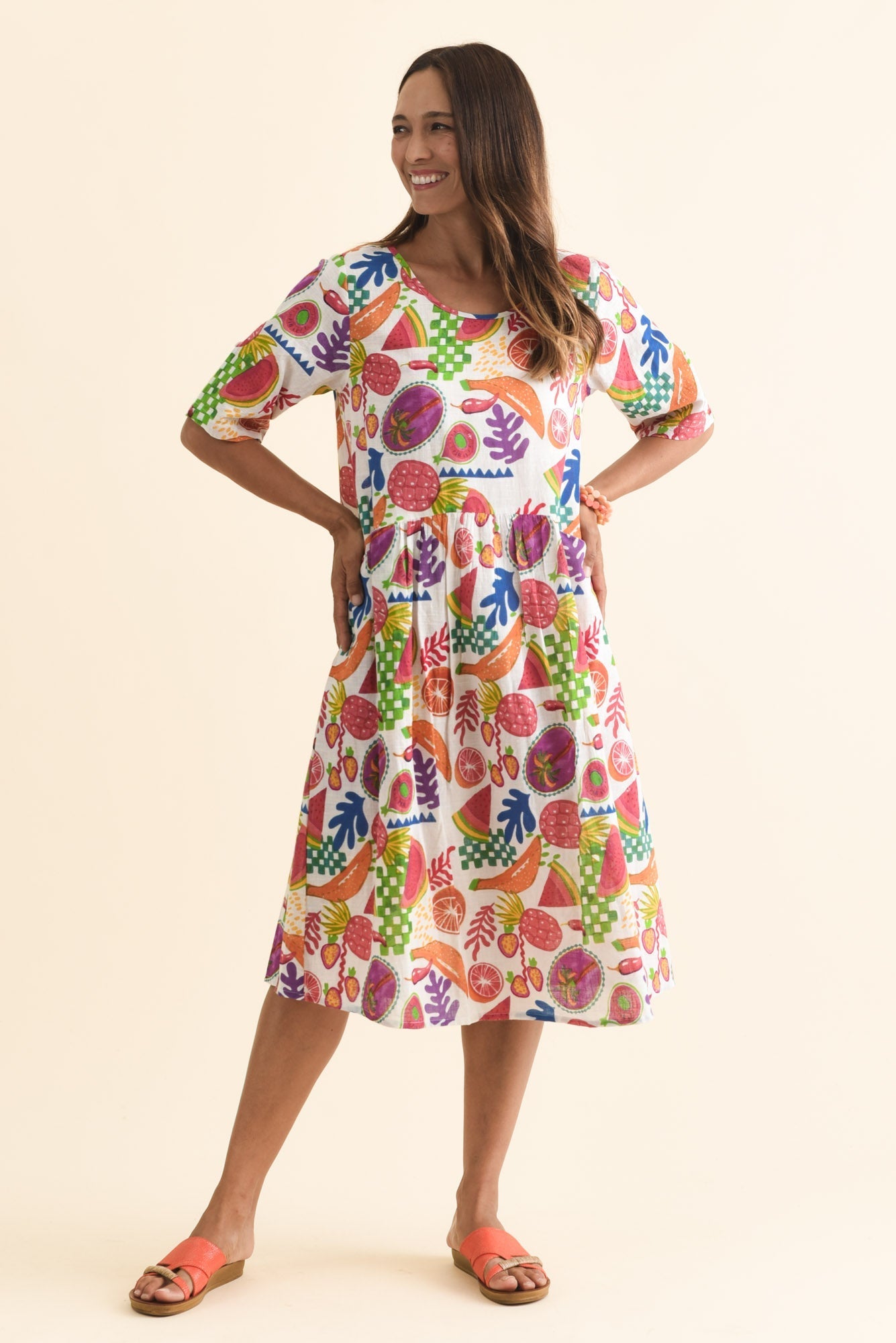 Mackie White Fruity Cotton Pocket Dress Front View