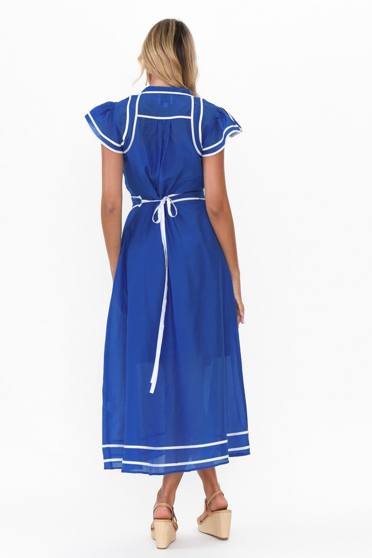 Panama Azure Blue Cotton Maxi Dress Side View