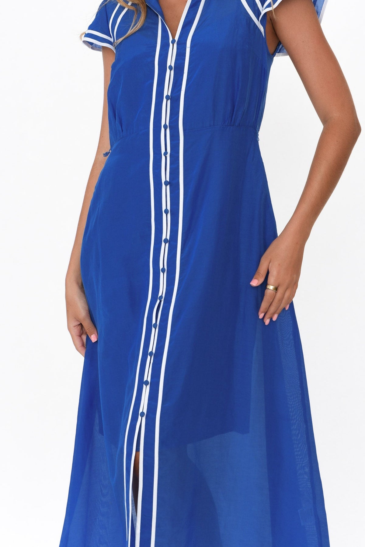 Panama Azure Blue Cotton Maxi Dress Detail View
