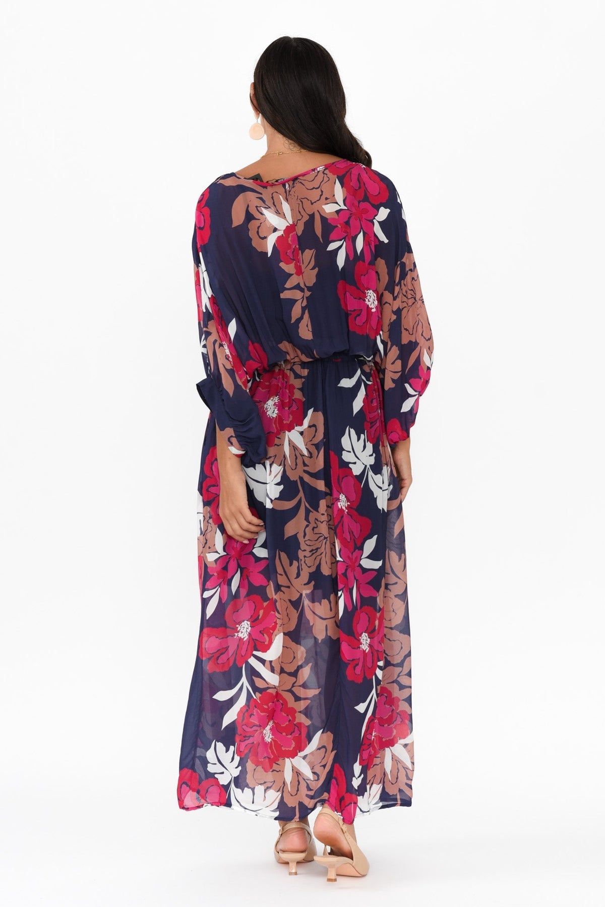 Magnetic Navy Floral Long Sleeve Dress Side View