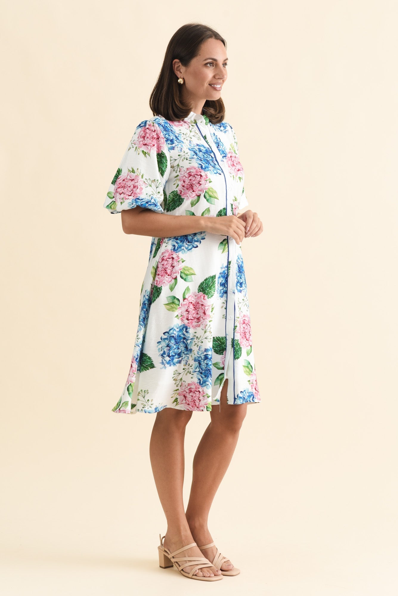 Malia White Flower Linen Cotton Dress Back View