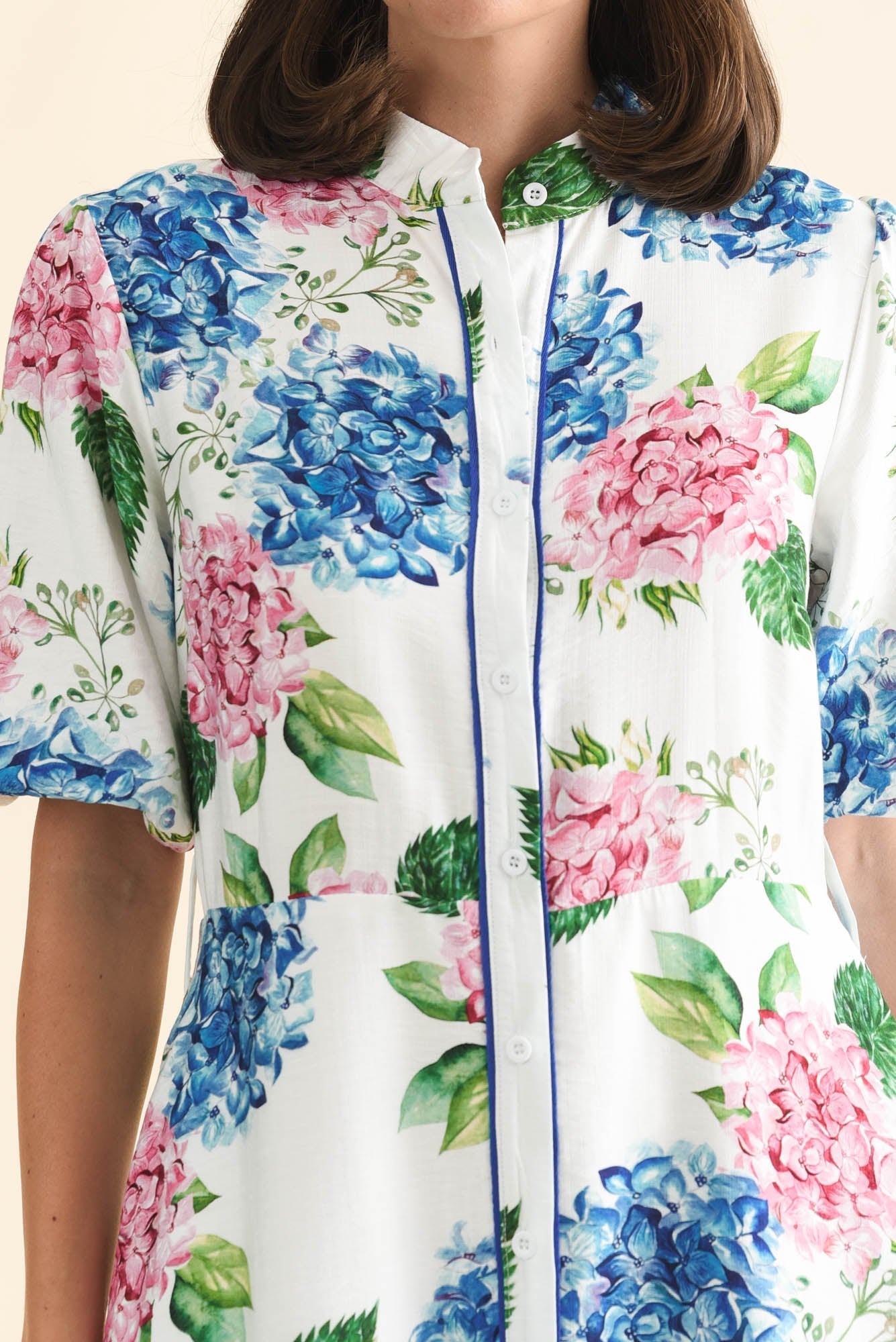 Malia White Flower Linen Cotton Dress Detail View