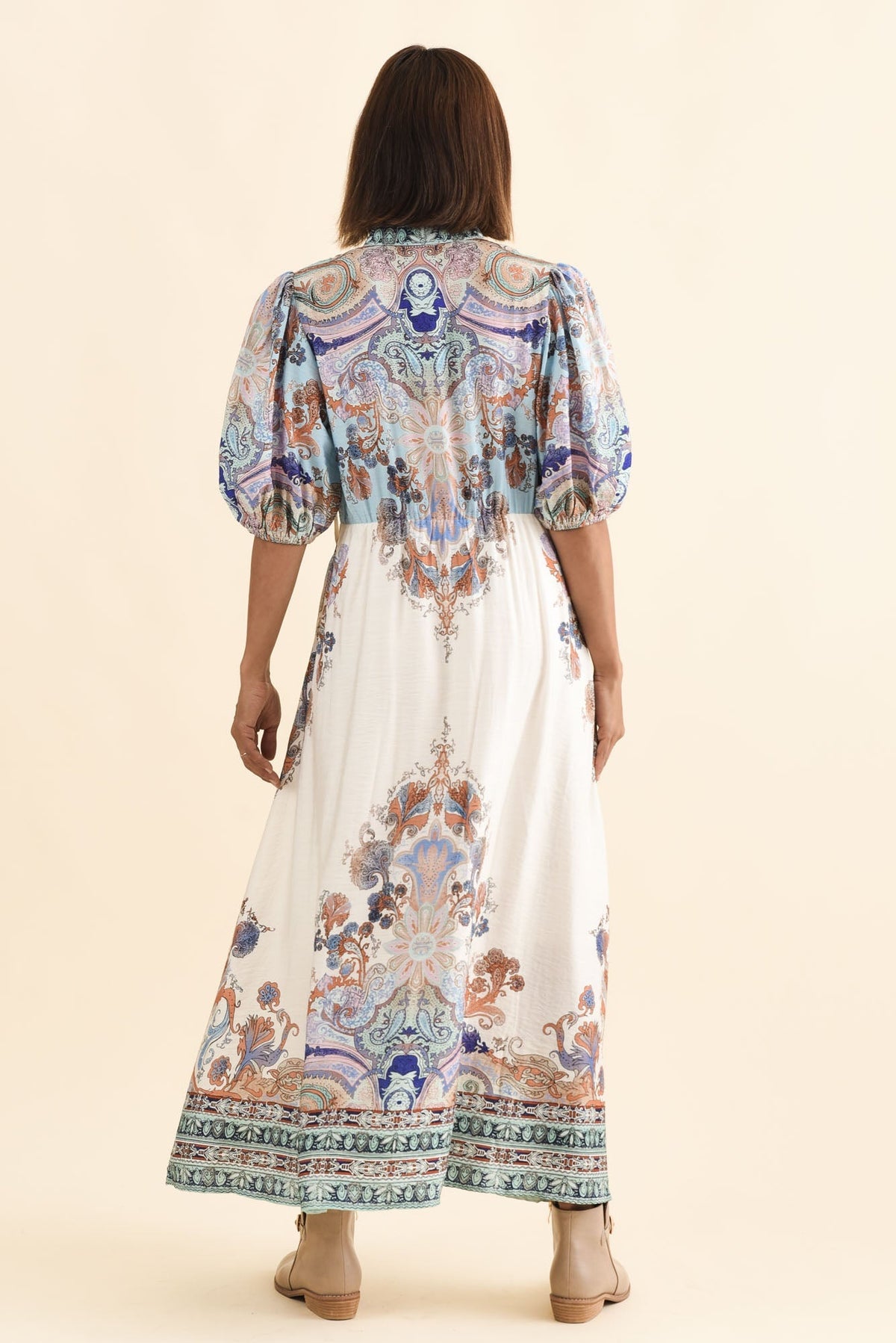 Marchant Blue Mosaic Linen Cotton Dress Side View