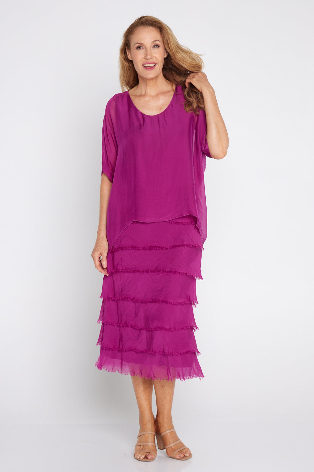 Women's Margo silk blend layered midi dress in Orchid
