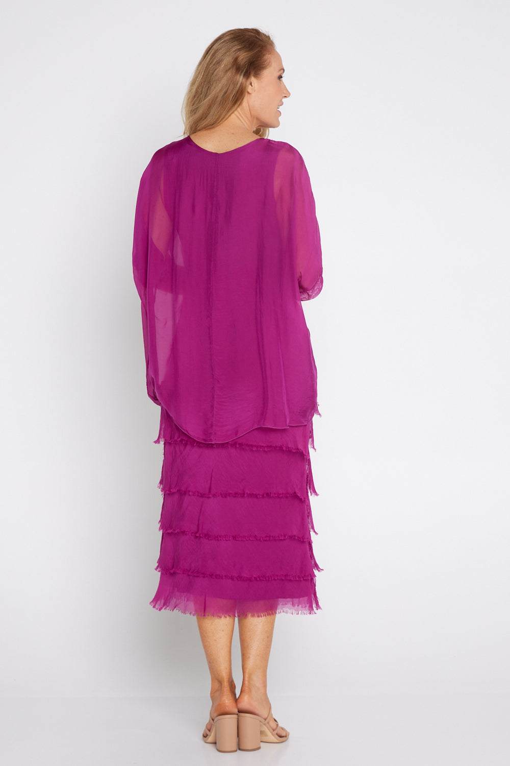 Women's Margo silk blend layered midi dress in Orchid