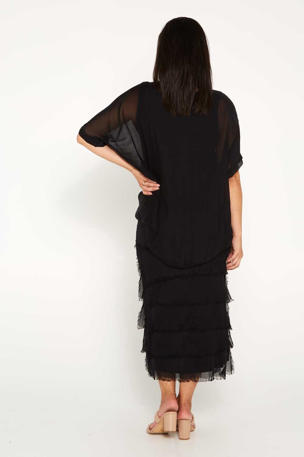 Women's Margo silk blend layered midi dress in Black