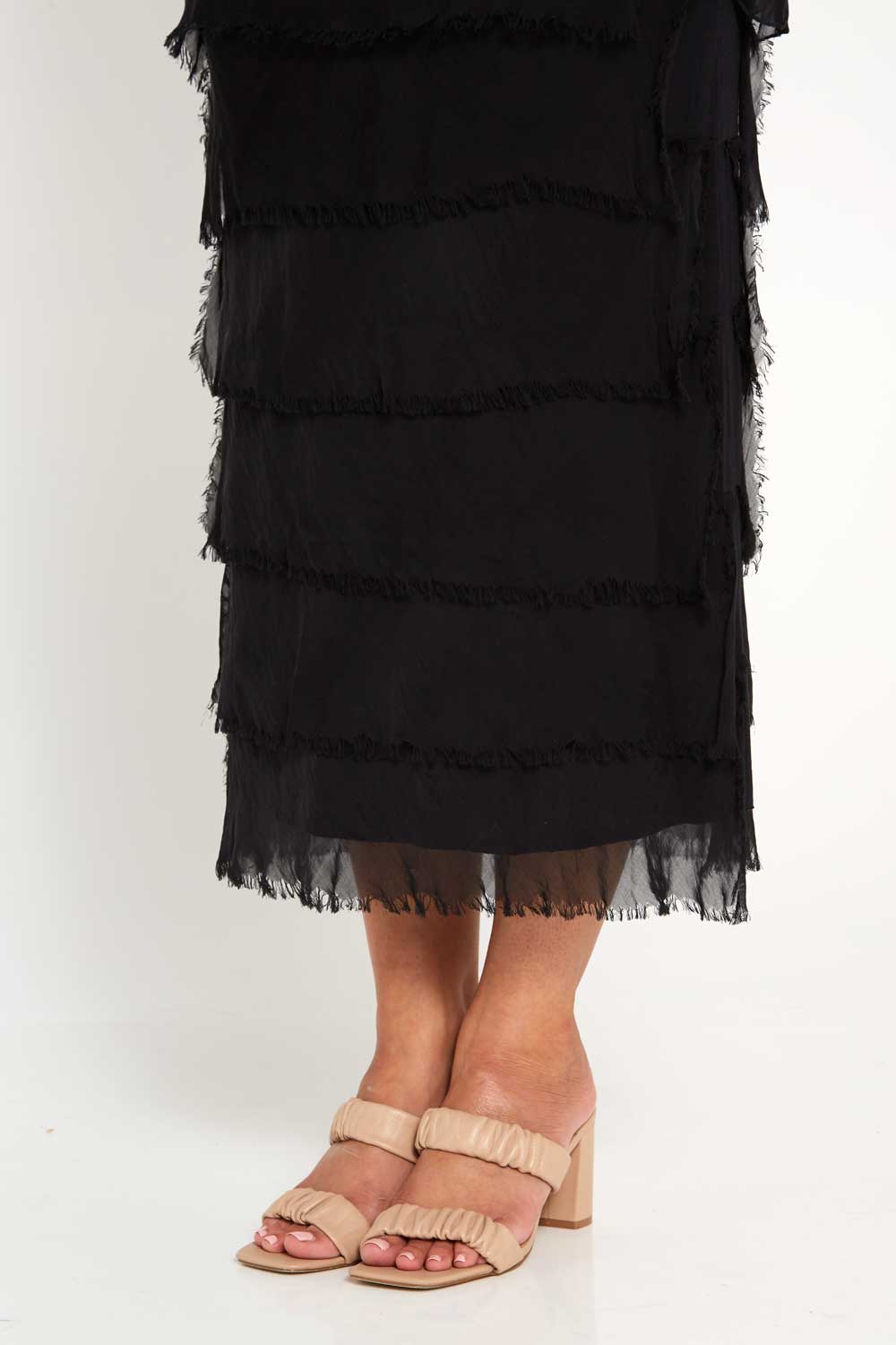 Women's Margo silk blend layered midi dress in Black