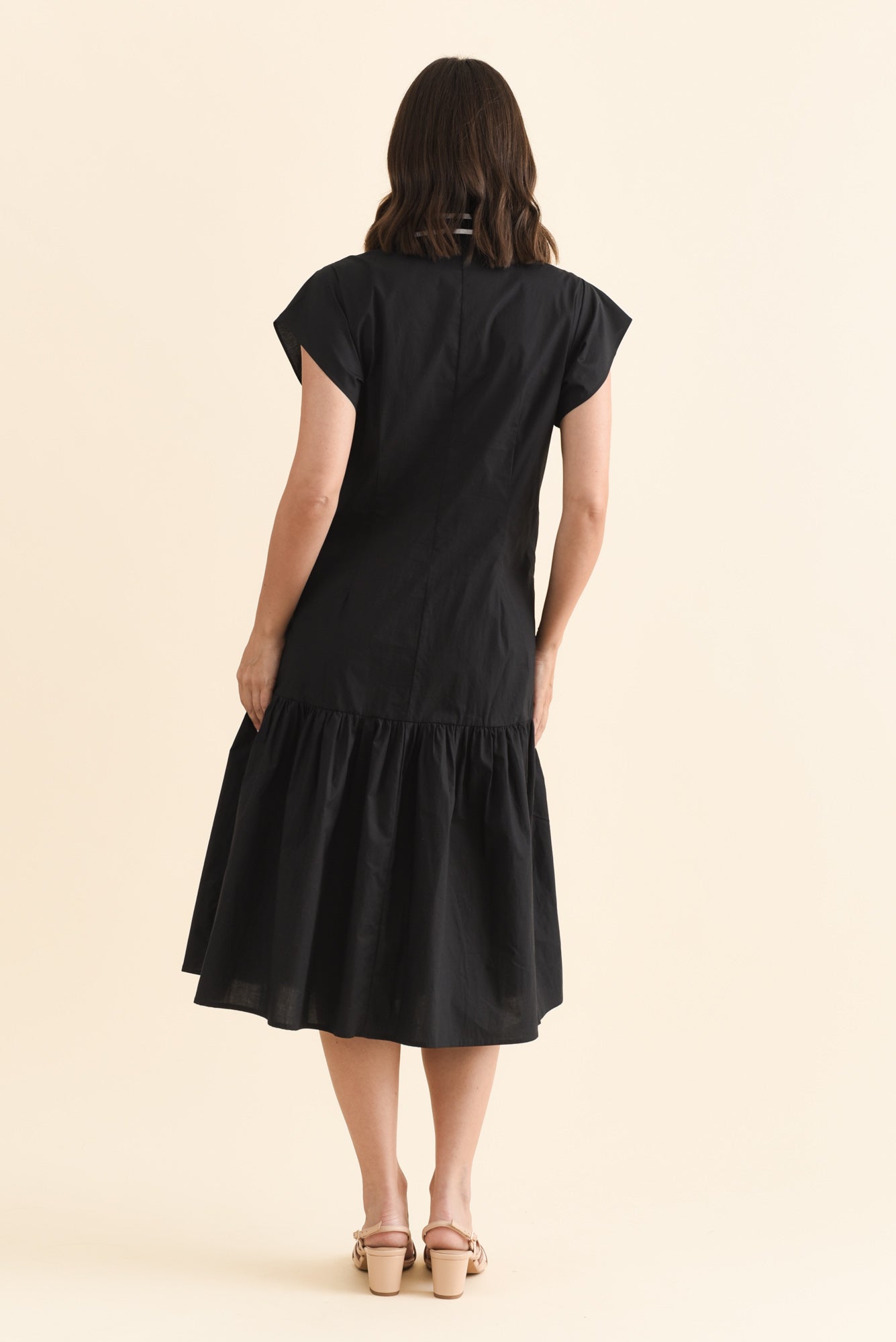 Mari Black Contrast Cotton Tie Dress Side View