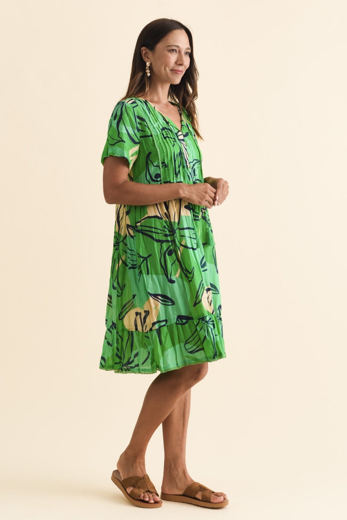 Marisol Green Lily Crinkle Cotton Dress Back View