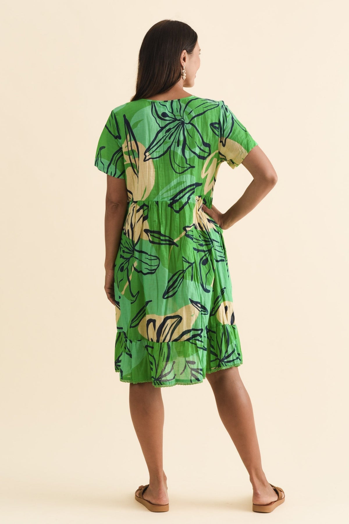 Marisol Green Lily Crinkle Cotton Dress Side View