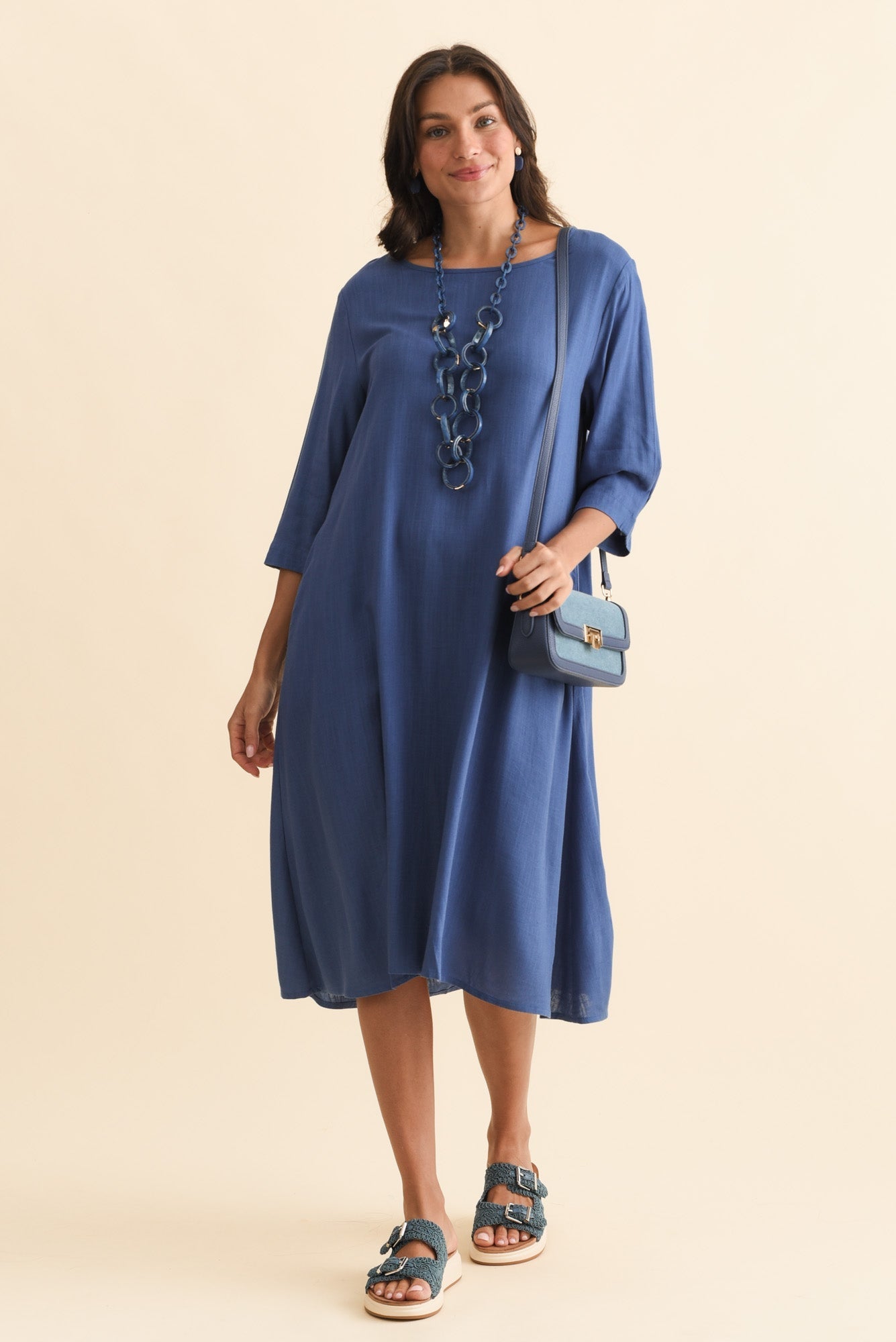 Marley Blue Linen Blend Dress Front View 2