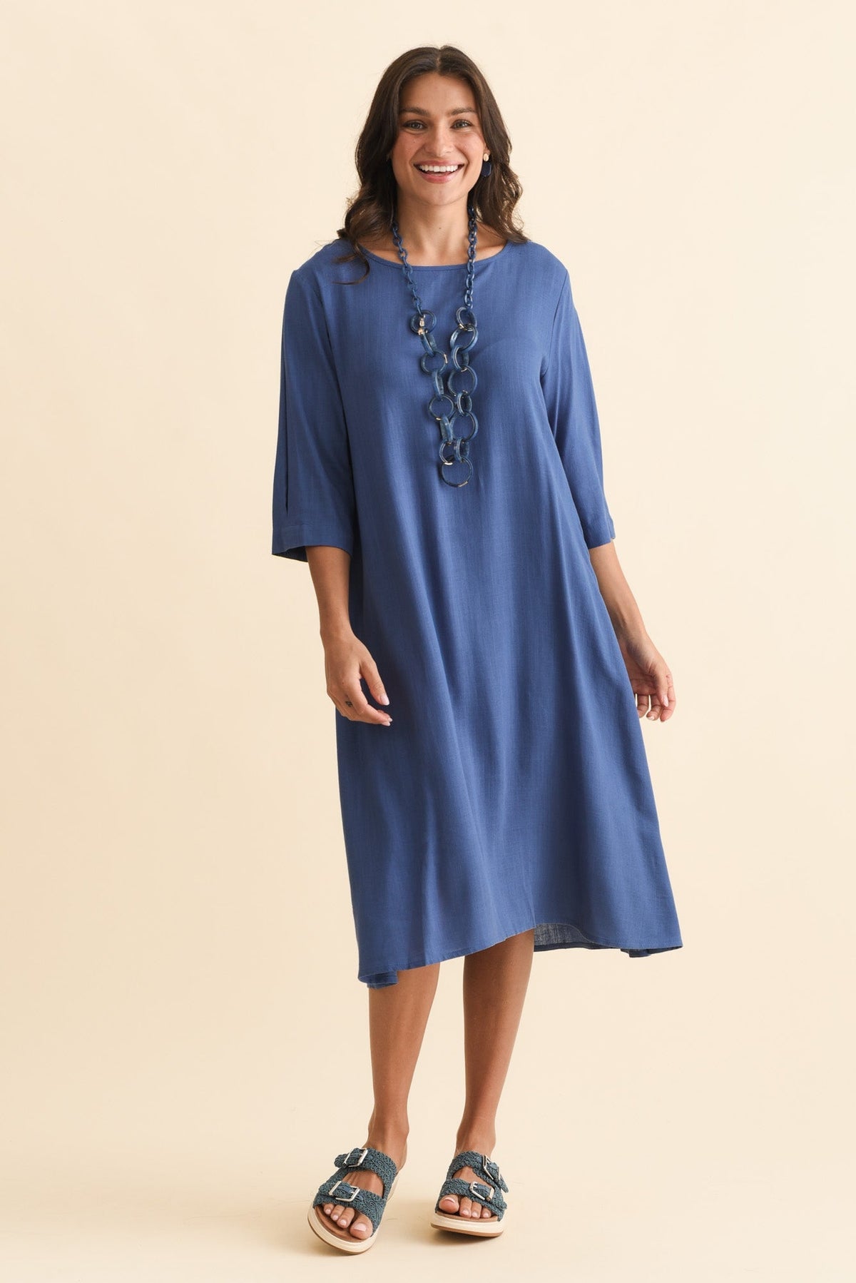 Marley Blue Linen Blend Dress Front View