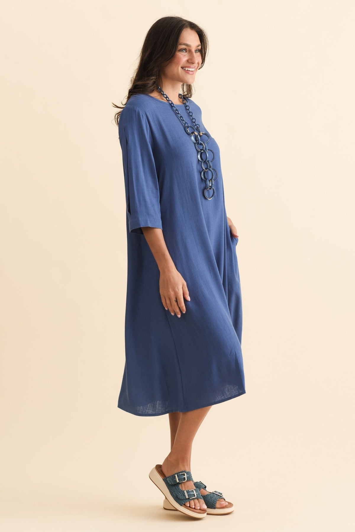 Marley Blue Linen Blend Dress Back View
