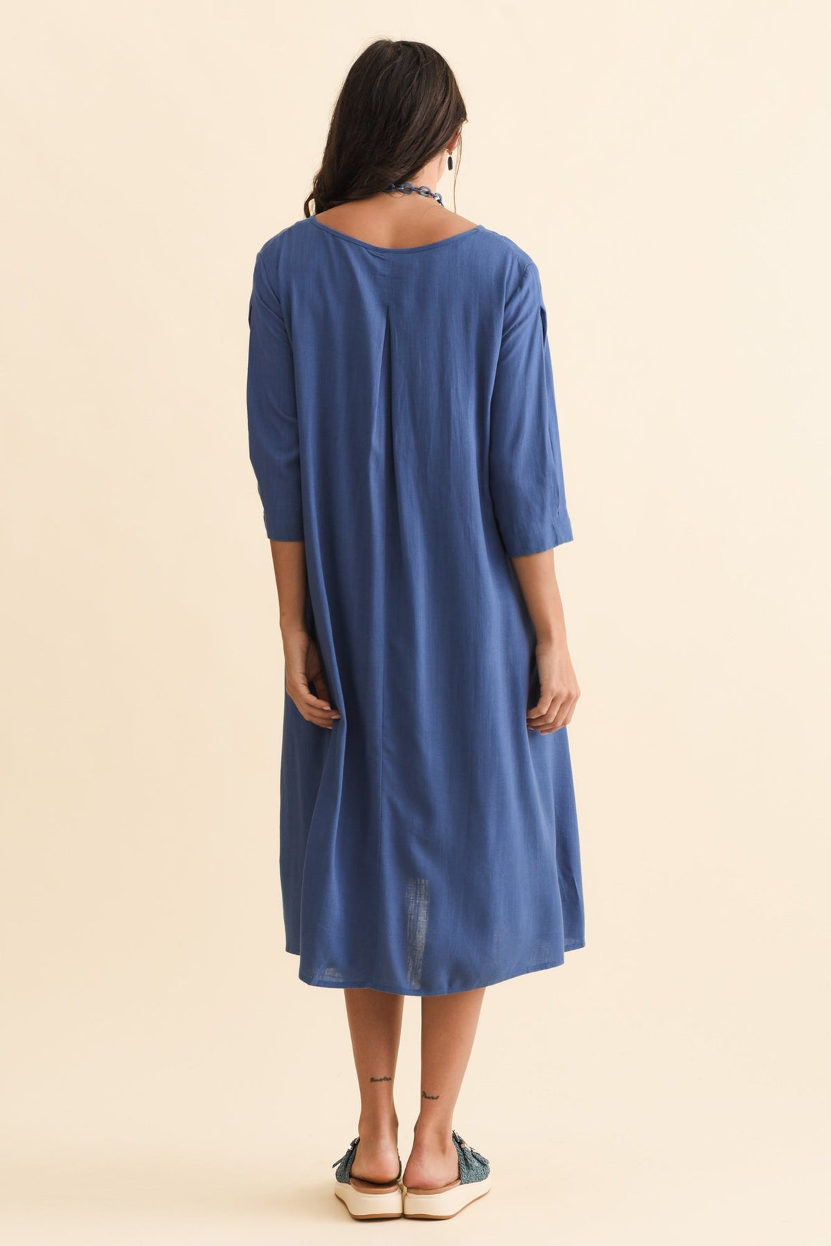Marley Blue Linen Blend Dress Side View