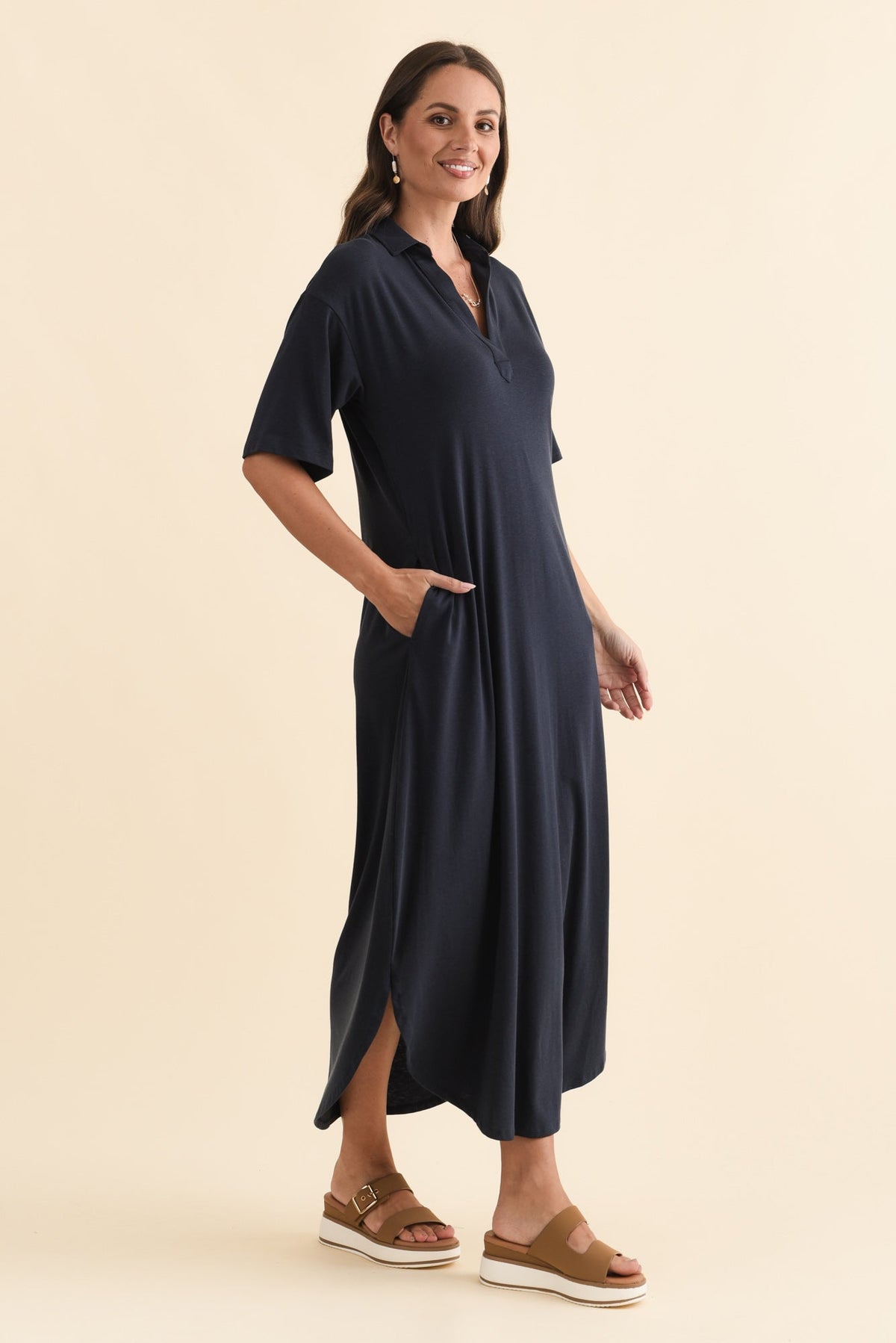 Marnie Navy Bamboo Tie Dress Back View