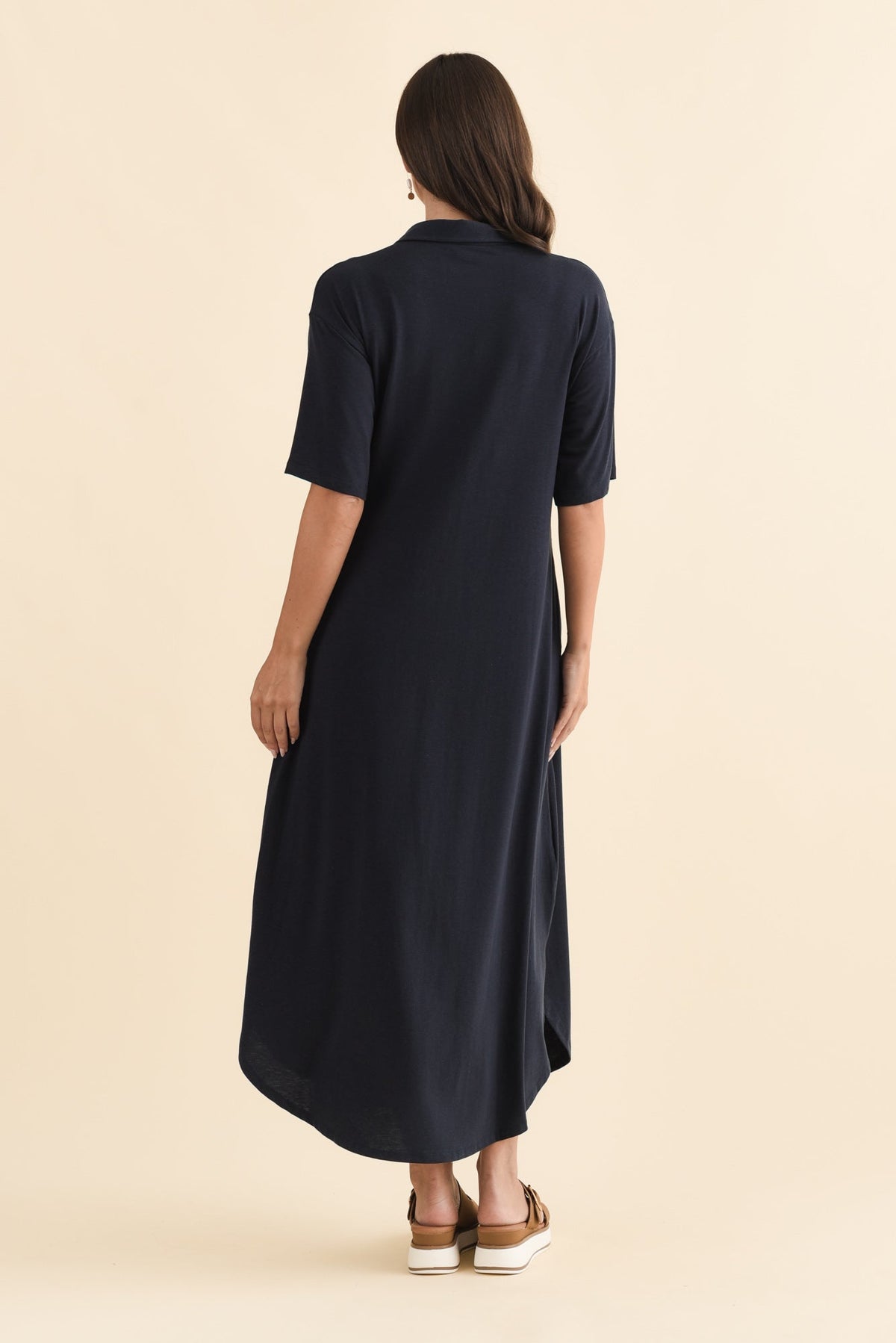 Marnie Navy Bamboo Tie Dress Side View