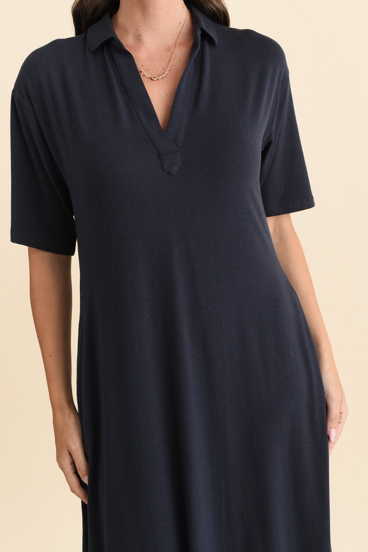 Marnie Navy Bamboo Tie Dress Detail View