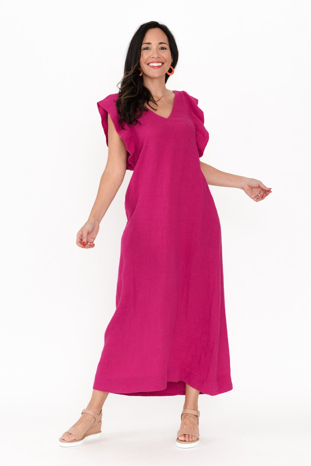 Matilda Hot Pink Pink Linen Dress Back View