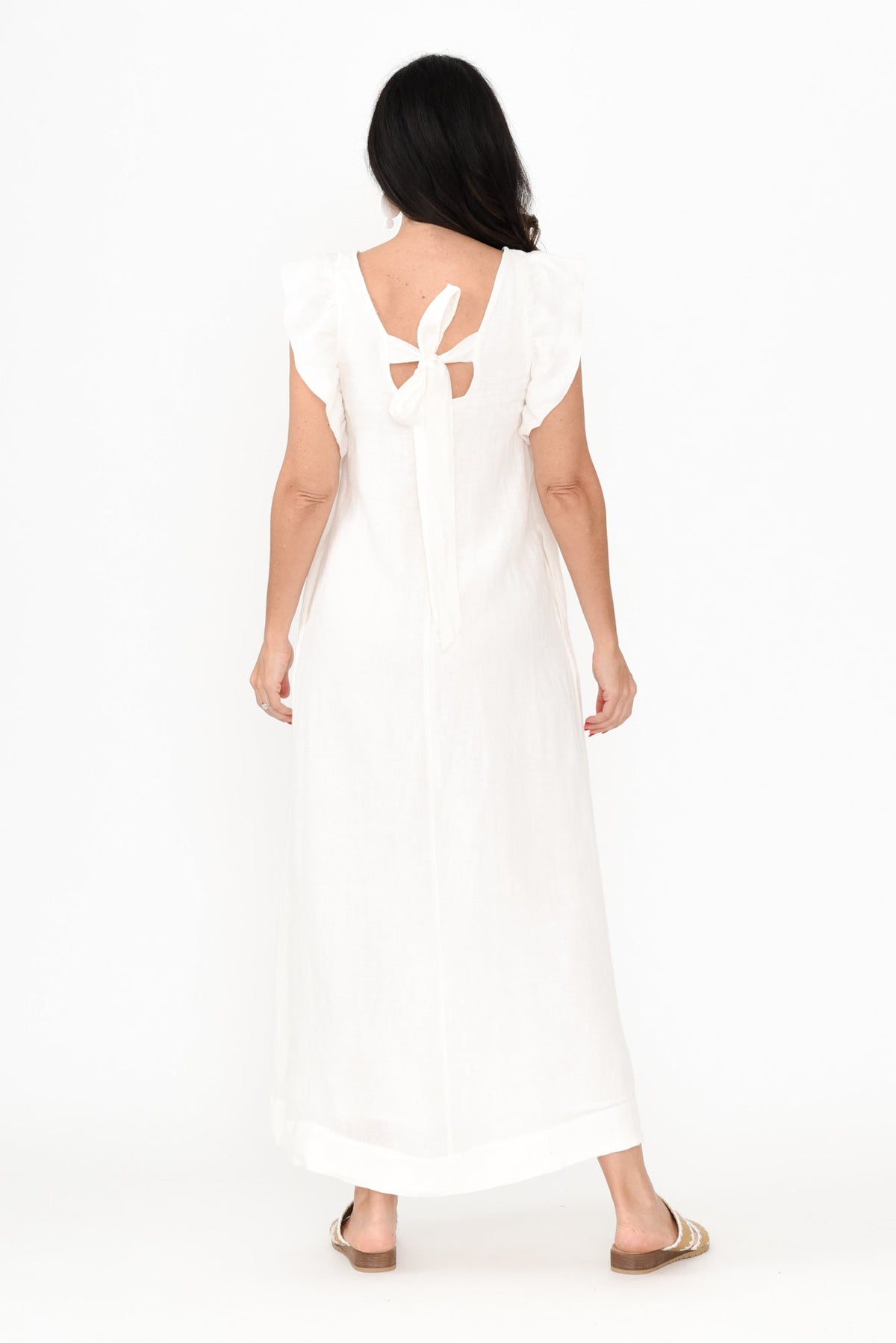 Matilda White Linen Dress Detail View