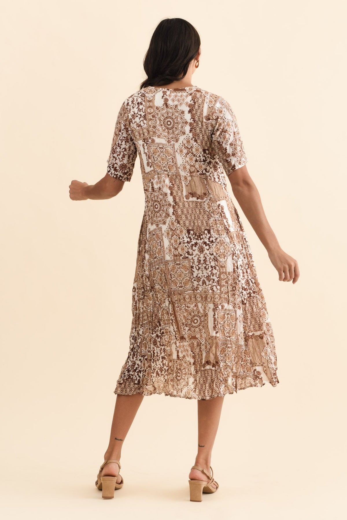 Meka Mocha Mosaic Pocket Dress Side View
