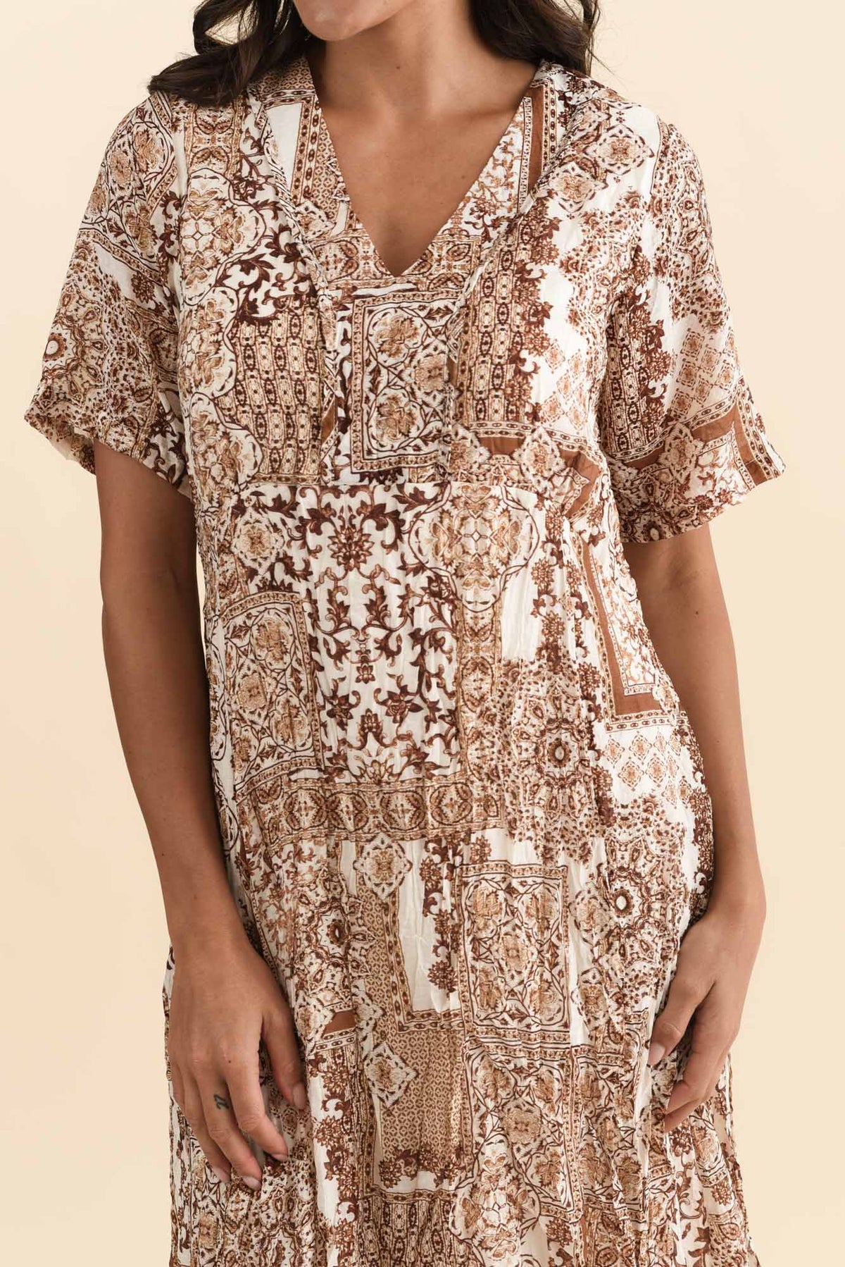 Meka Mocha Mosaic Pocket Dress Detail View
