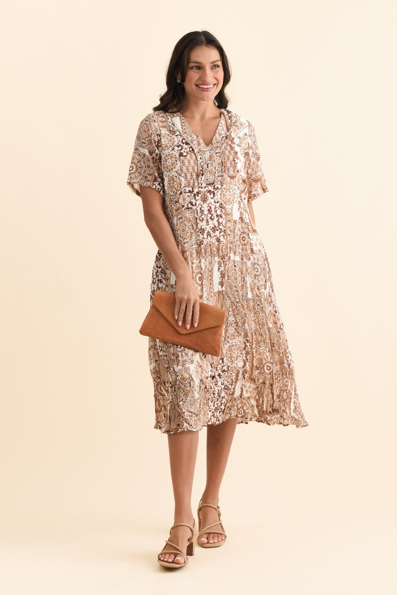 Meka Mocha Mosaic Pocket Dress Front View 2