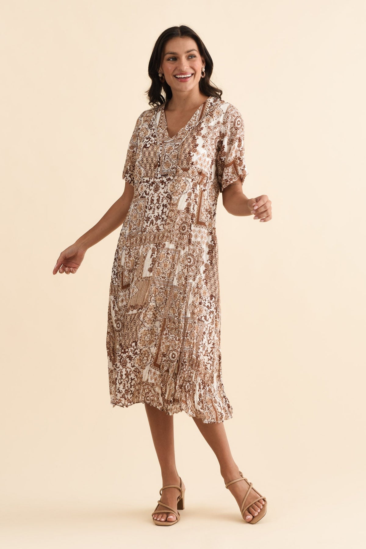 Meka Mocha Mosaic Pocket Dress Full Length View
