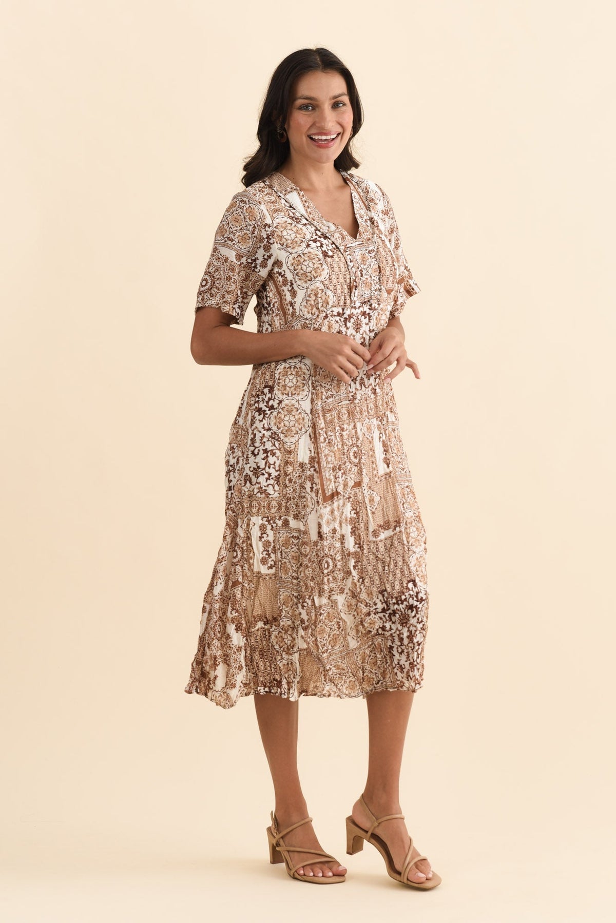 Meka Mocha Mosaic Pocket Dress Back View