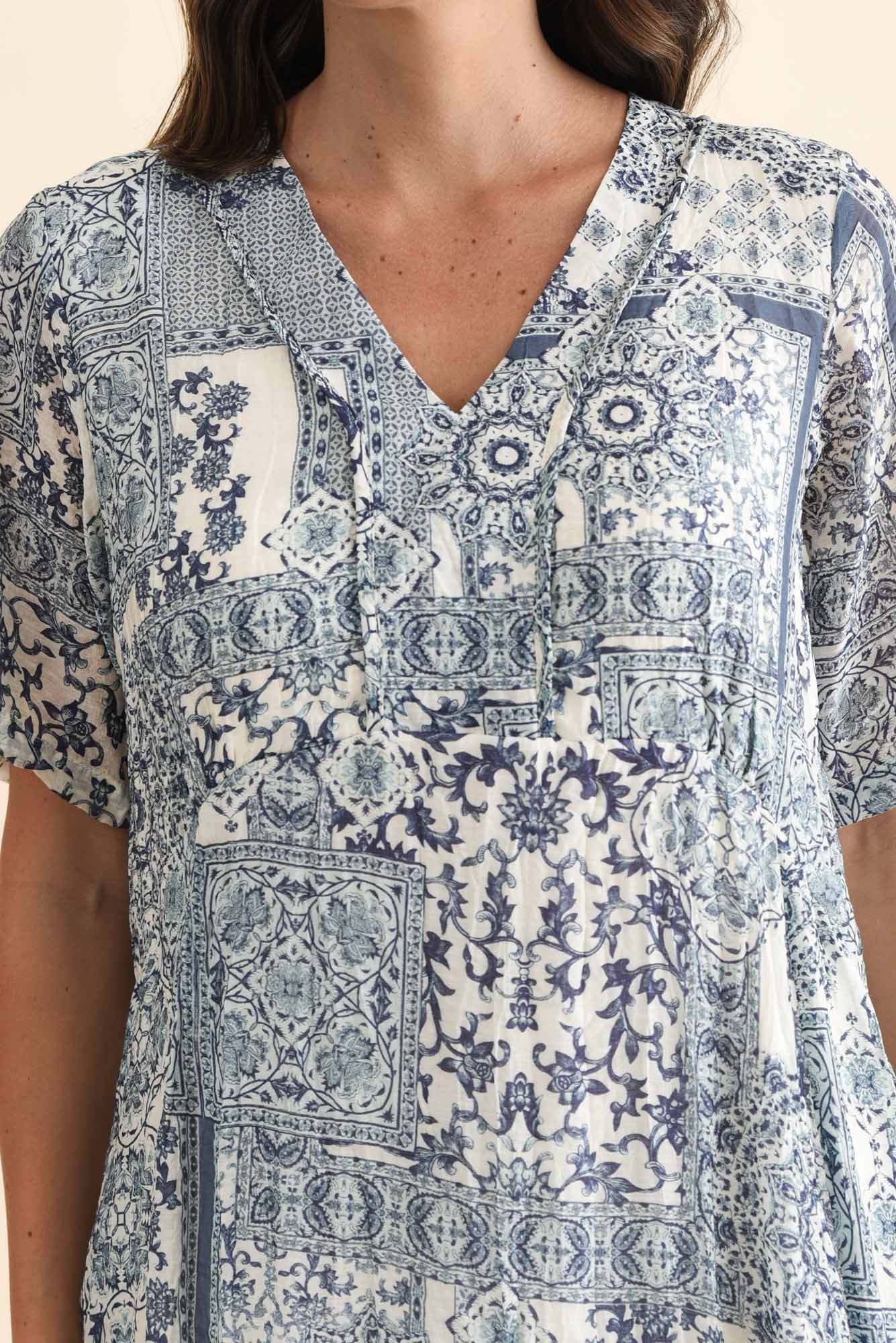 Meka Navy Mosaic Pocket Dress Detail View