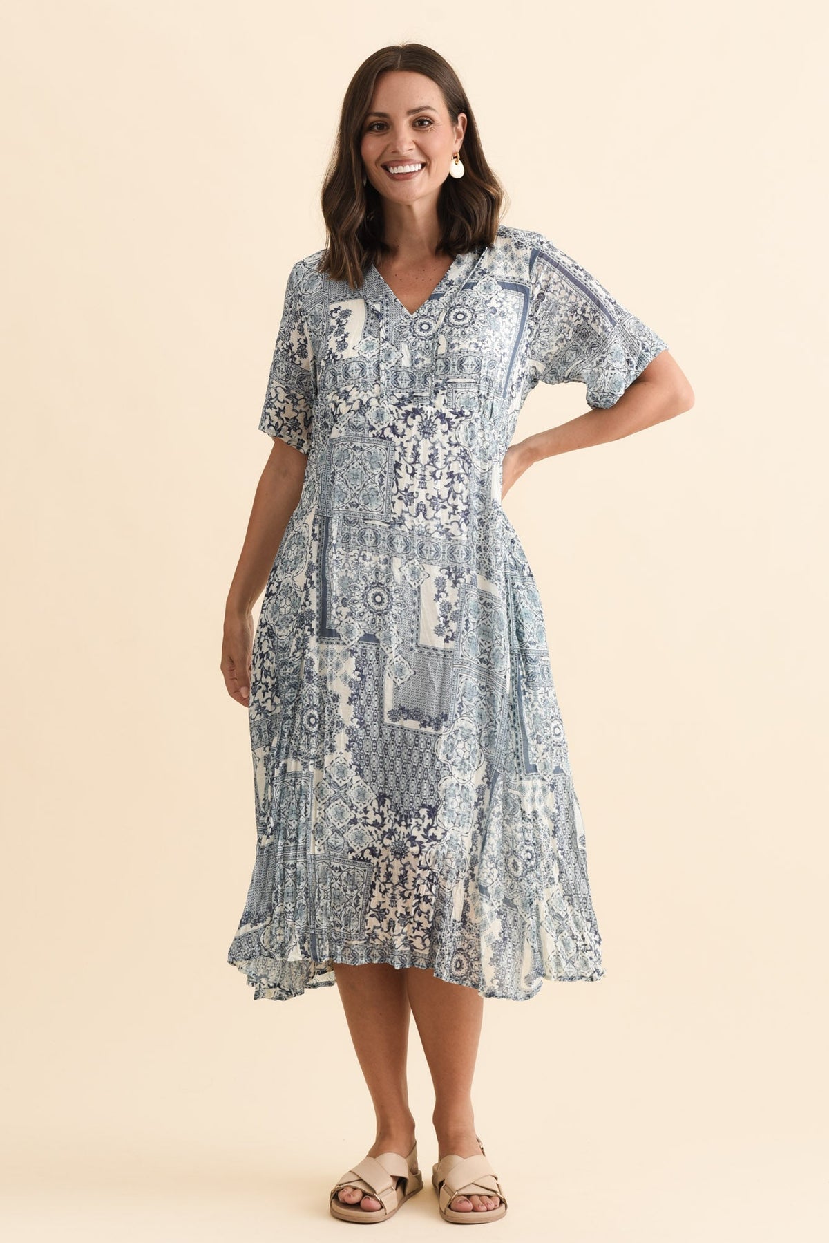 Meka Navy Mosaic Pocket Dress Front View