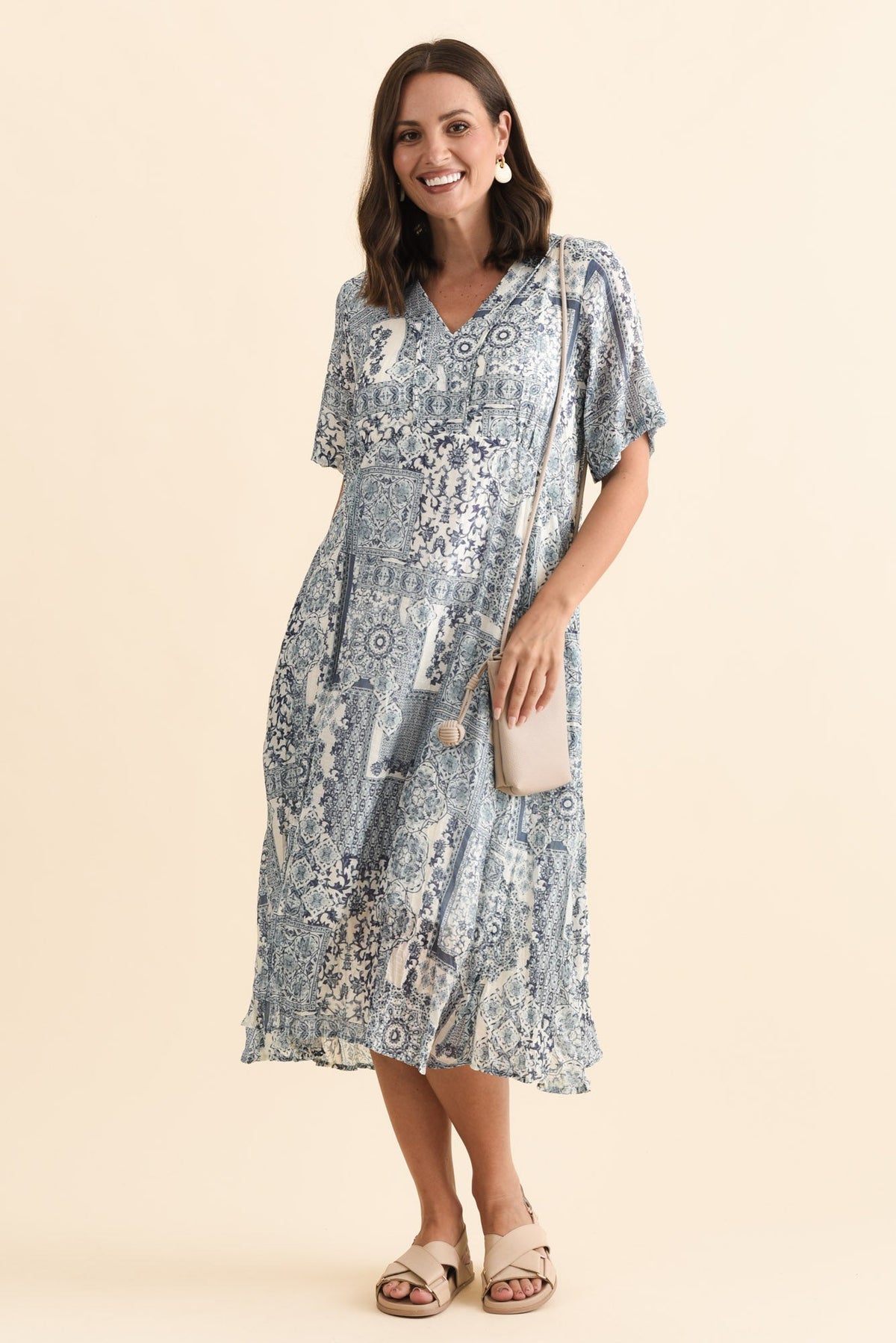 Meka Navy Mosaic Pocket Dress Front View 2