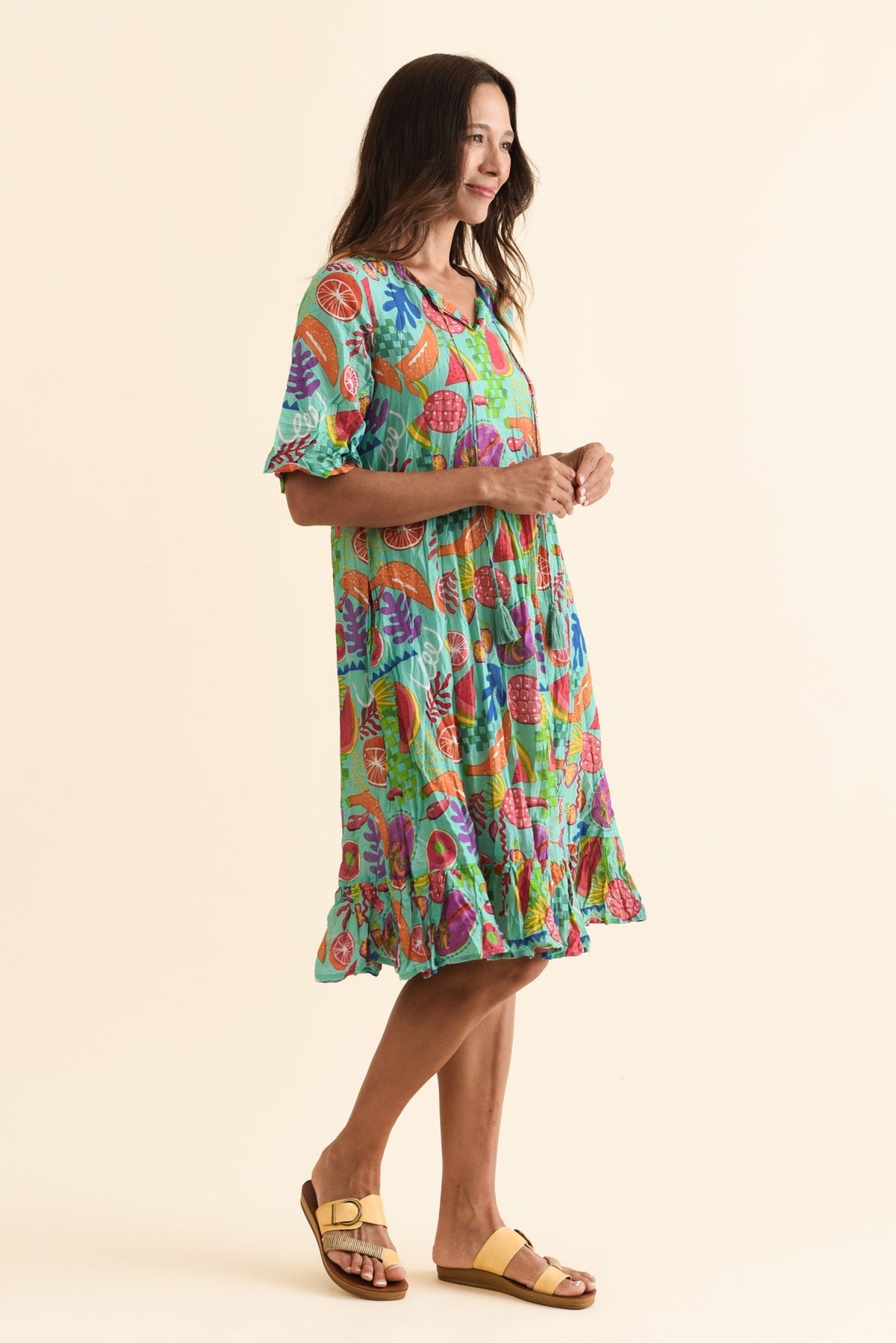 Mila Blue Garden Crinkle Cotton Dress Back View